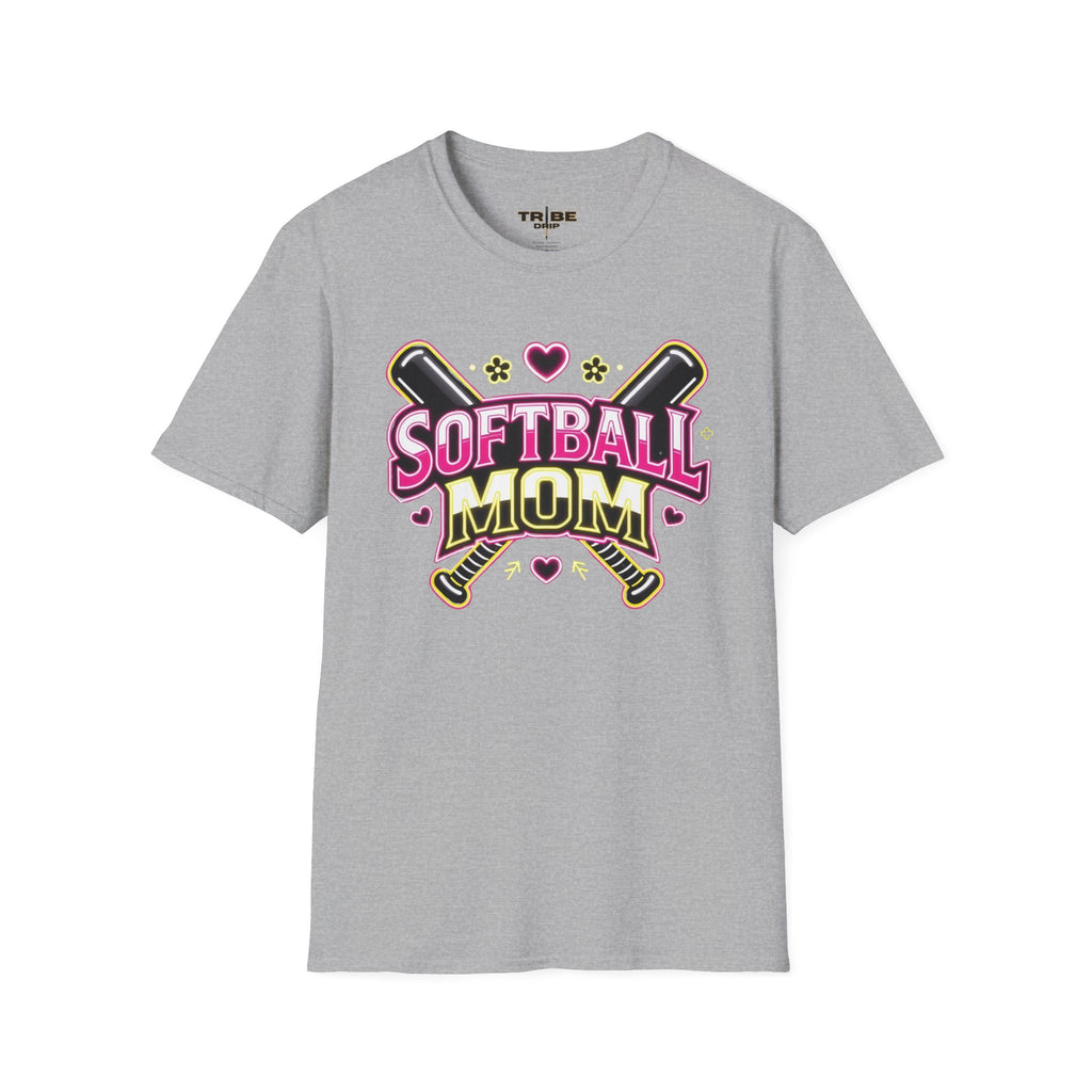 Softball Mom T-Shirt — Pink Heart Bat Graphic Shirt for Proud Moms