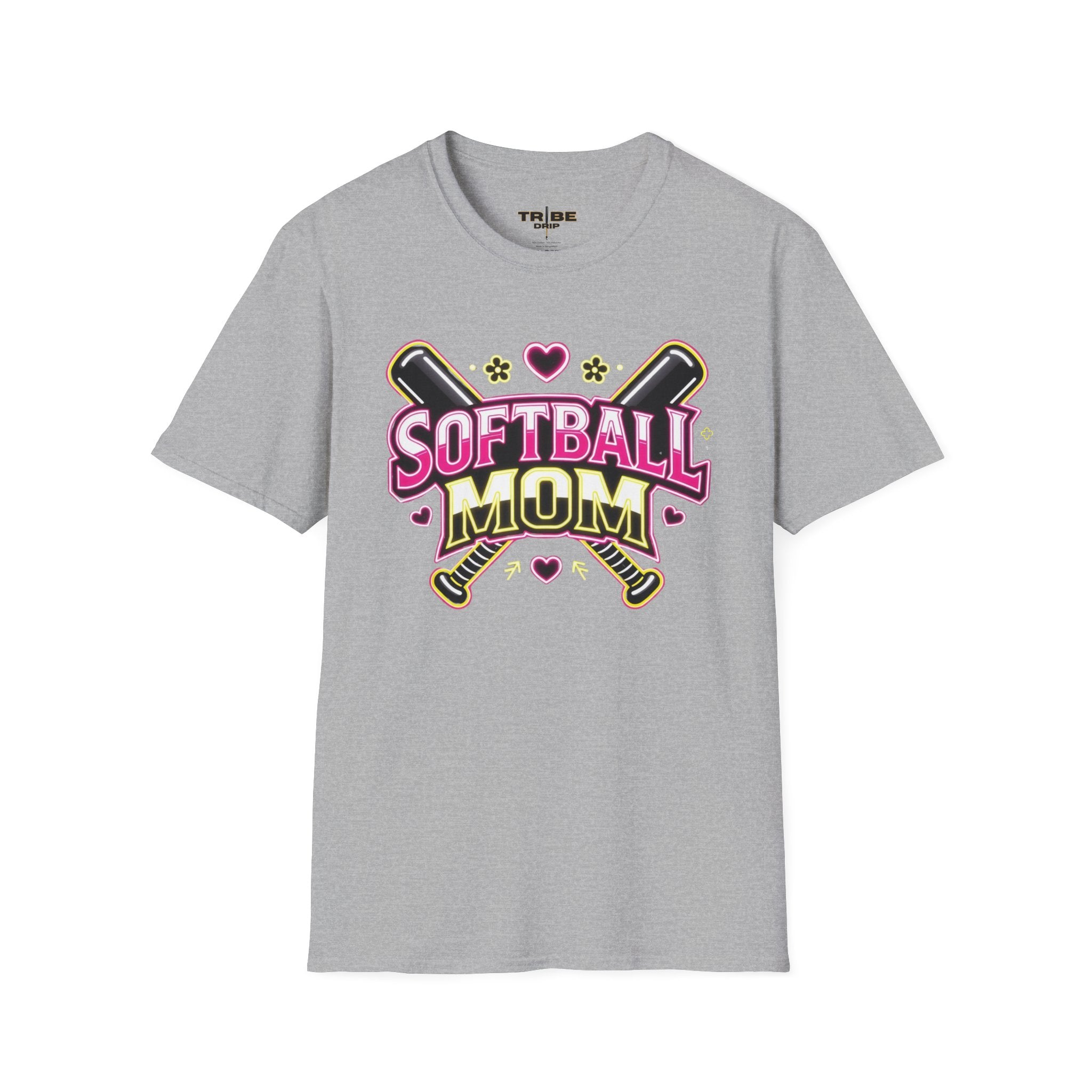 Softball Mom T-Shirt — Pink Heart Bat Graphic Shirt for Proud Moms