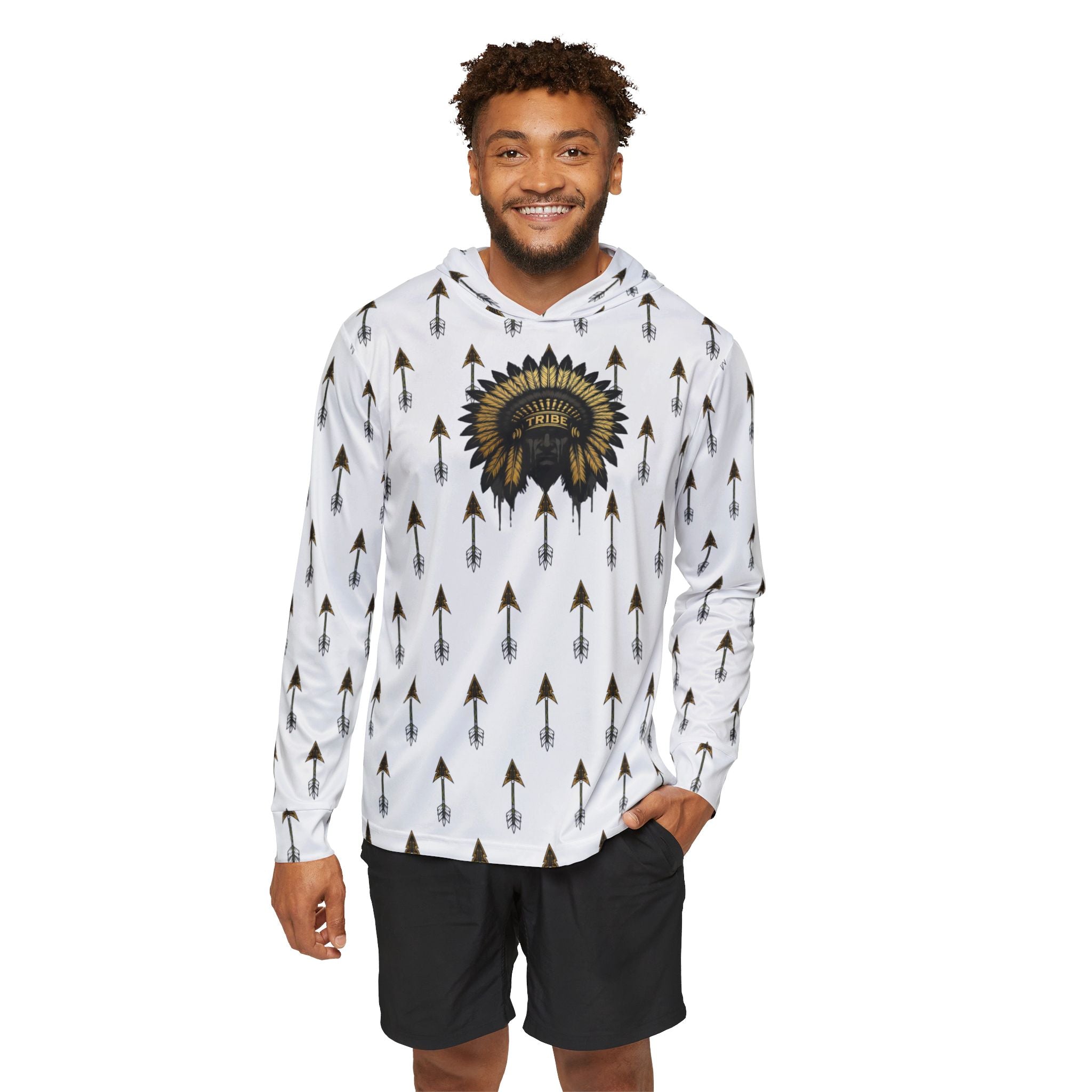 White Tribal Headdress Arrow Pattern Sports Warmup Hoodie