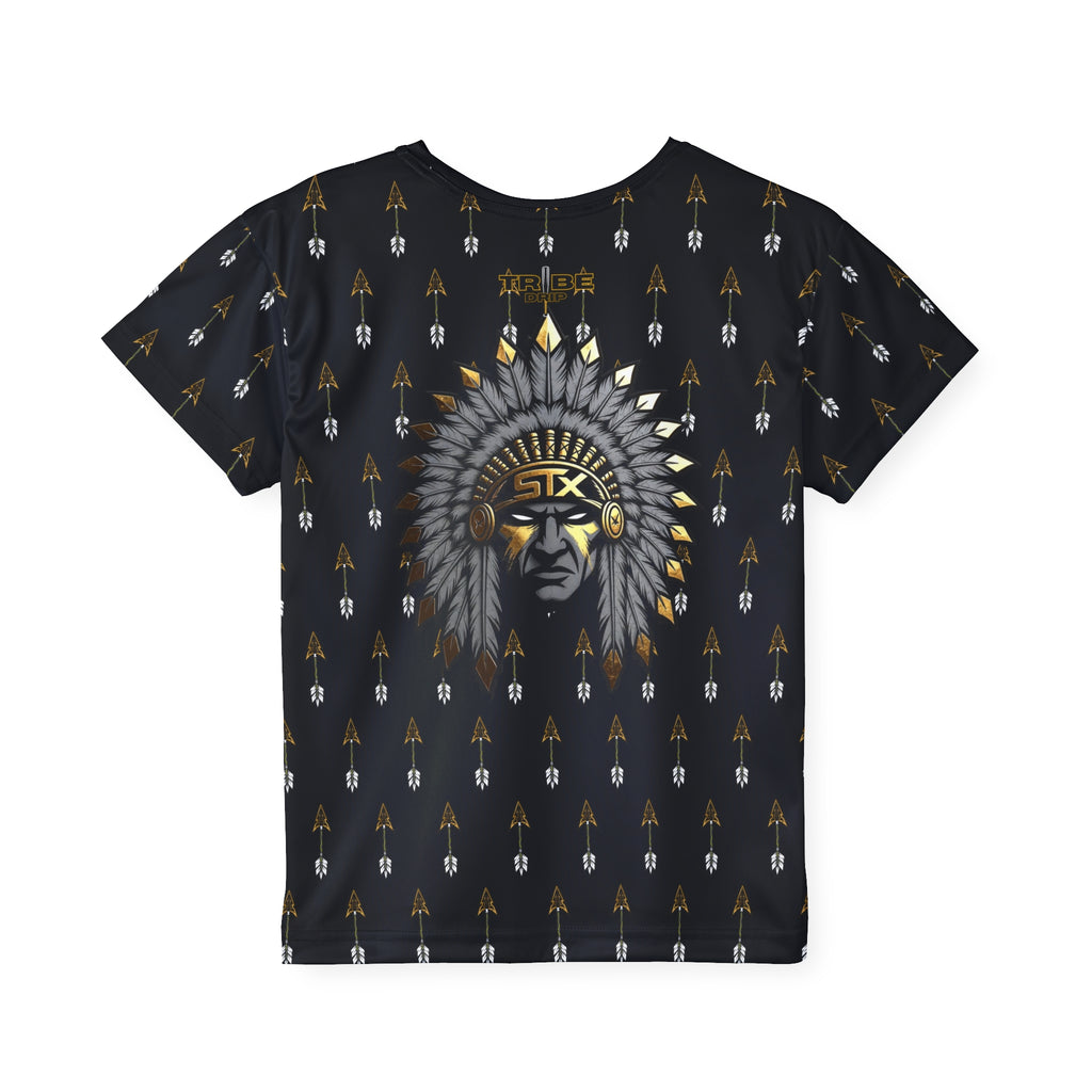 Black Kids Jersey — Arrow Pattern with Native Chief Graphic