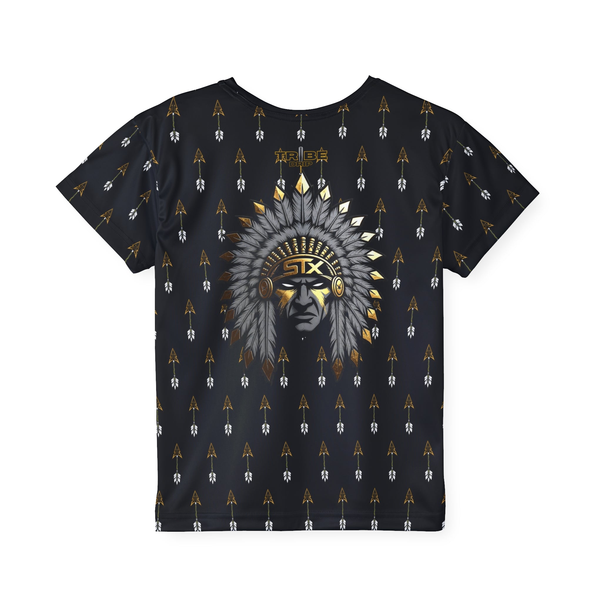 Black Kids Jersey — Arrow Pattern with Native Chief Graphic