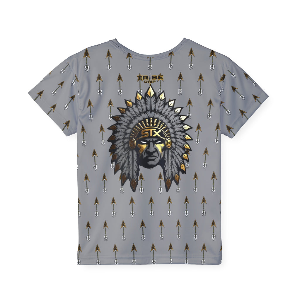 Grey Kids Jersey — Arrow Pattern with Native Chief Graphic