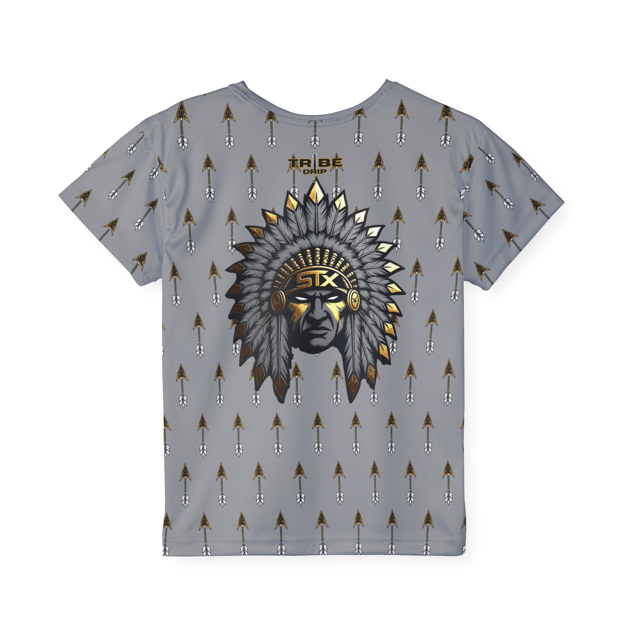 Grey Kids Jersey — Arrow Pattern with Native Chief Graphic