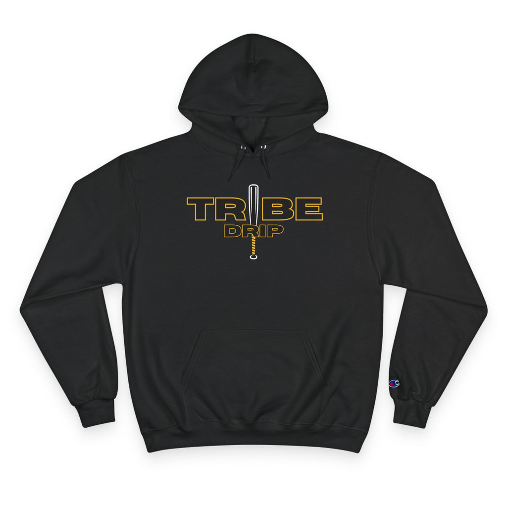 Tribe Drip Hoodie – Black Champion-Style Pullover with Gold Sword Logo