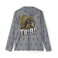 Grey Tribe Arrow Pattern Hoodie — Athletic Warmup Pullover with 'Tribe' Chief Logo