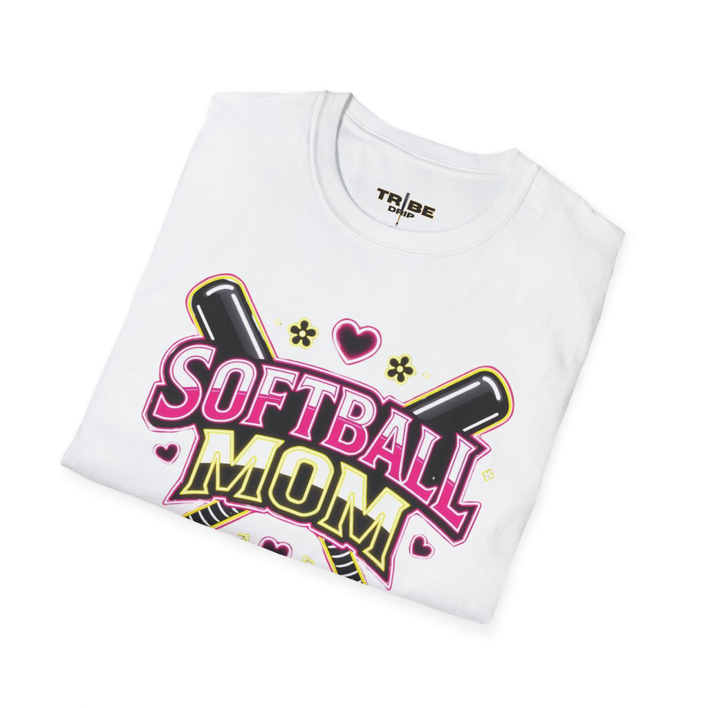 Softball Mom T-Shirt — Pink Heart Bat Graphic Shirt for Proud Moms