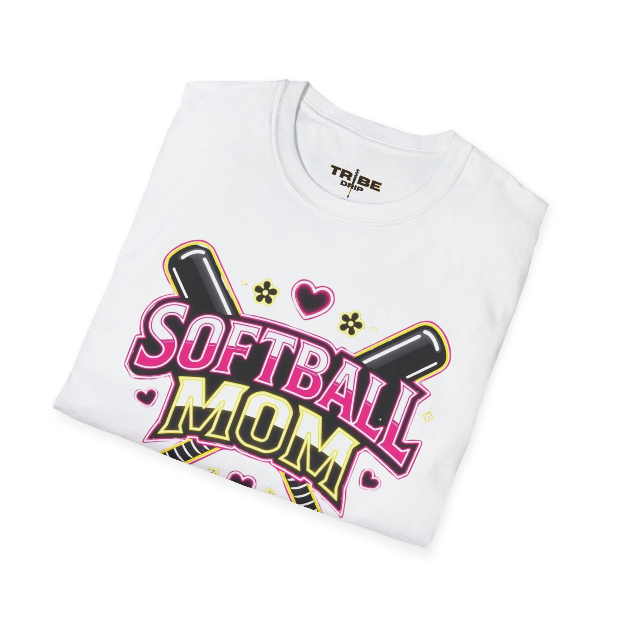 Softball Mom T-Shirt — Pink Heart Bat Graphic Shirt for Proud Moms