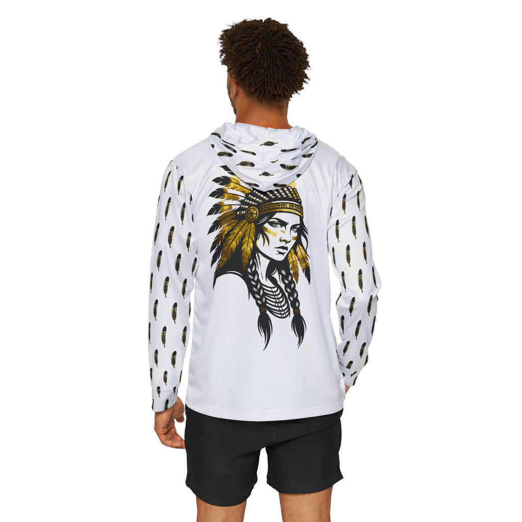 White Maiden Mascot Sports Hoodie — Feathered Chief Graphic Warmup Pullover