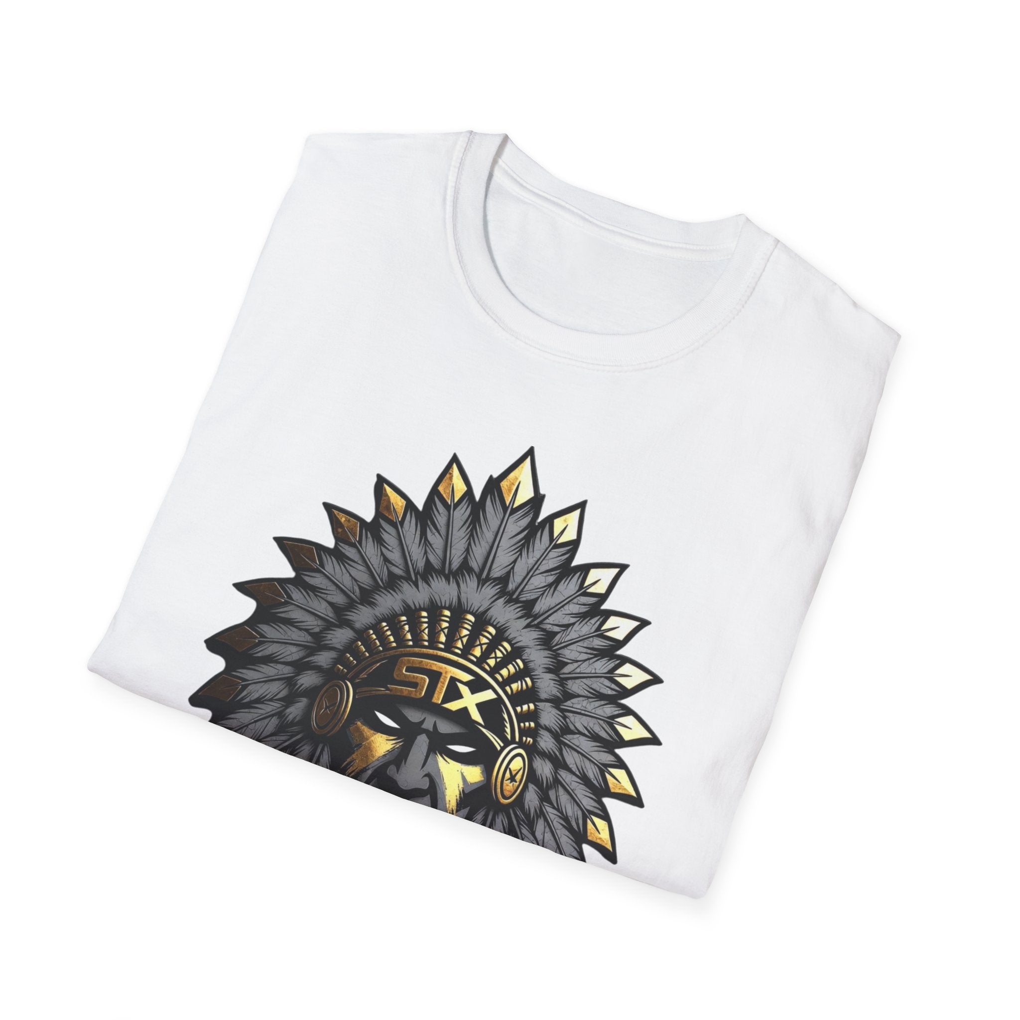 Native Chief Graphic T-Shirt — Tribal Headdress Illustration