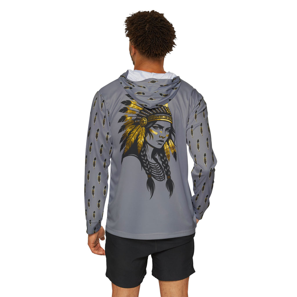 Grey Maiden Mascot Sports Hoodie — Feathered Chief Graphic Warmup Pullover