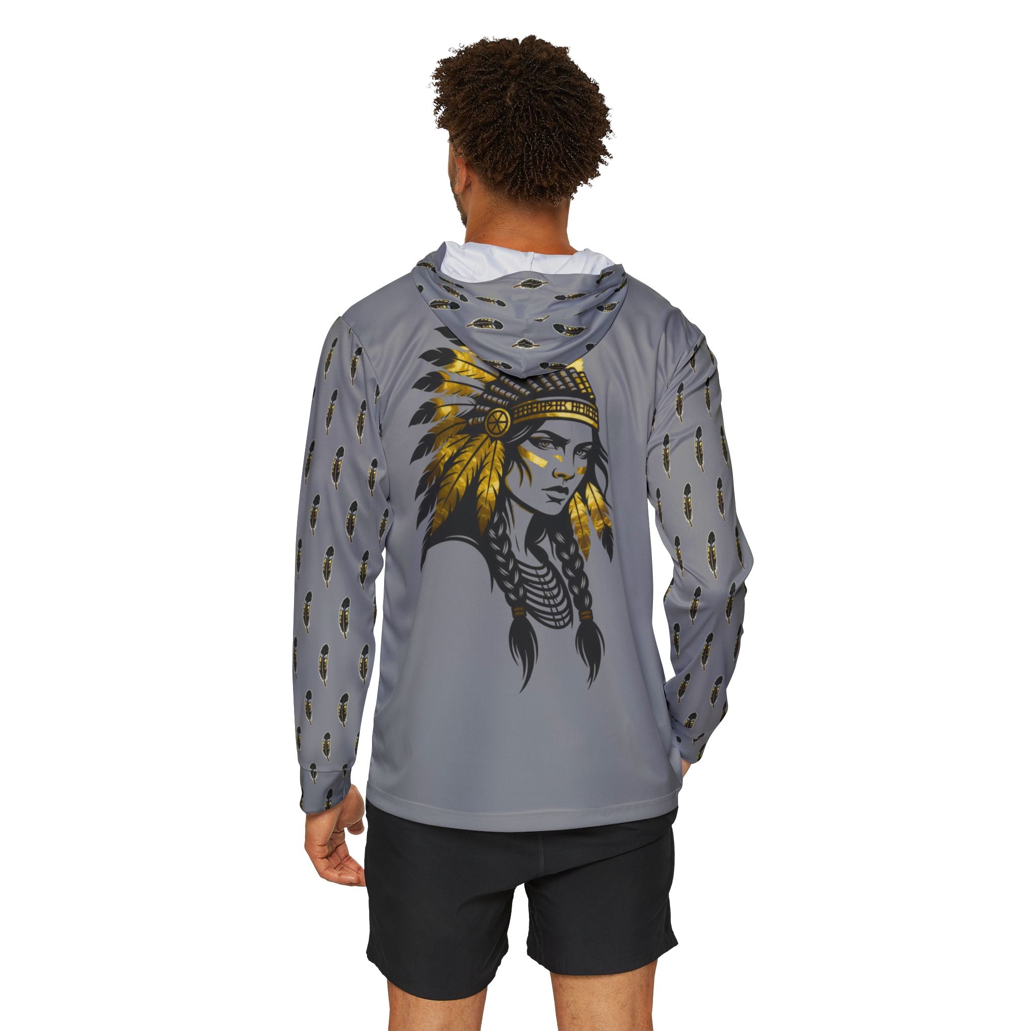 Grey Maiden Mascot Sports Hoodie — Feathered Chief Graphic Warmup Pullover