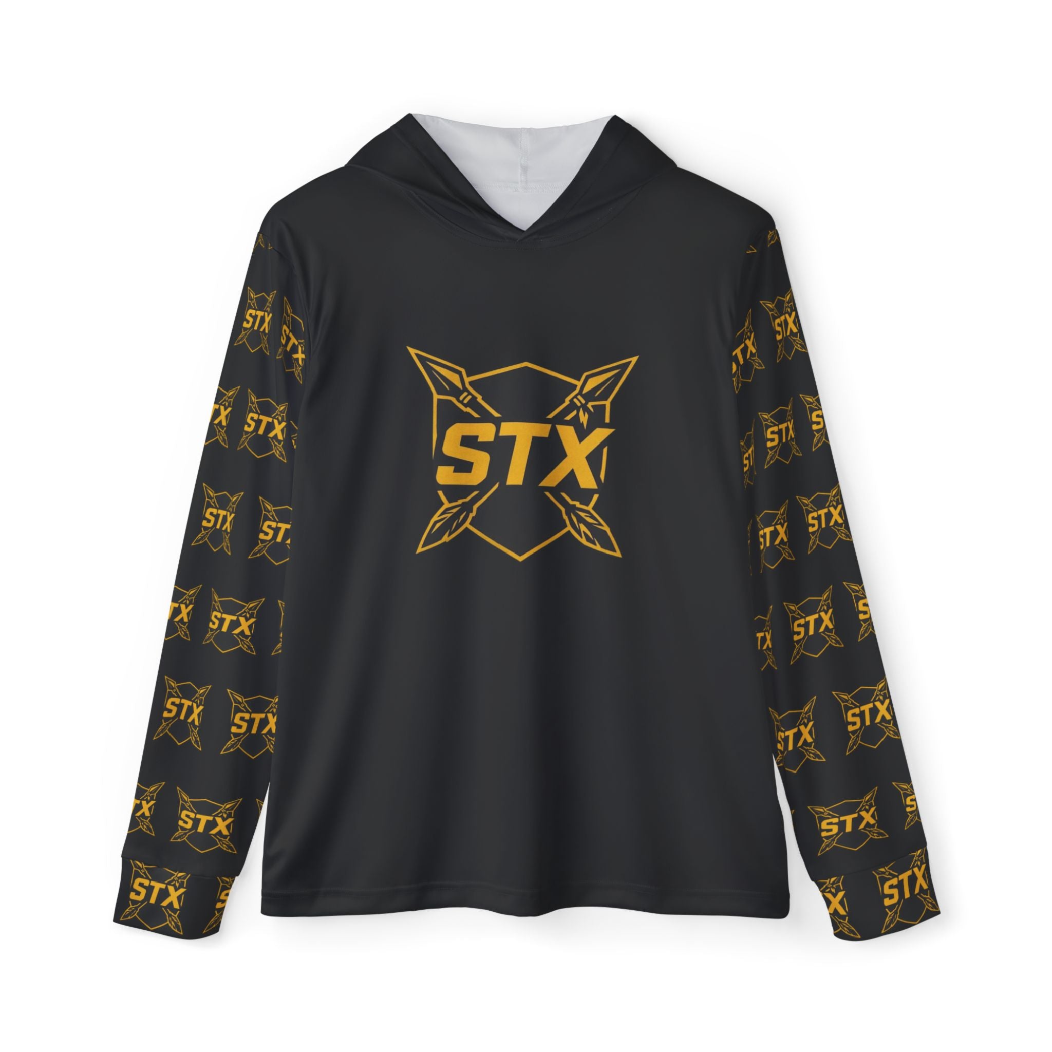 Black STX Tribal Logo Hoodie — Men's Sports Warmup Performance Hoodie