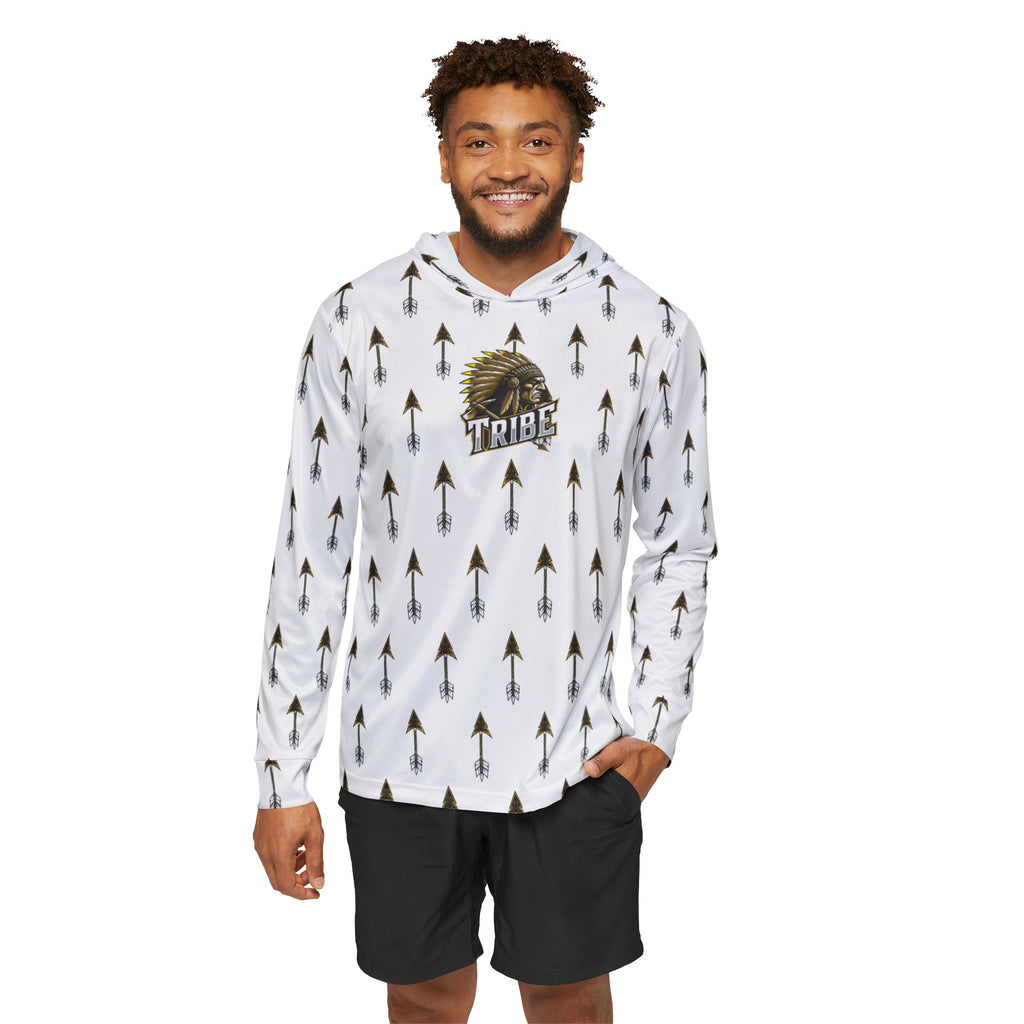 Tribe Arrow Pattern Hoodie — Athletic Warmup Pullover with 'Tribe' Chief Logo
