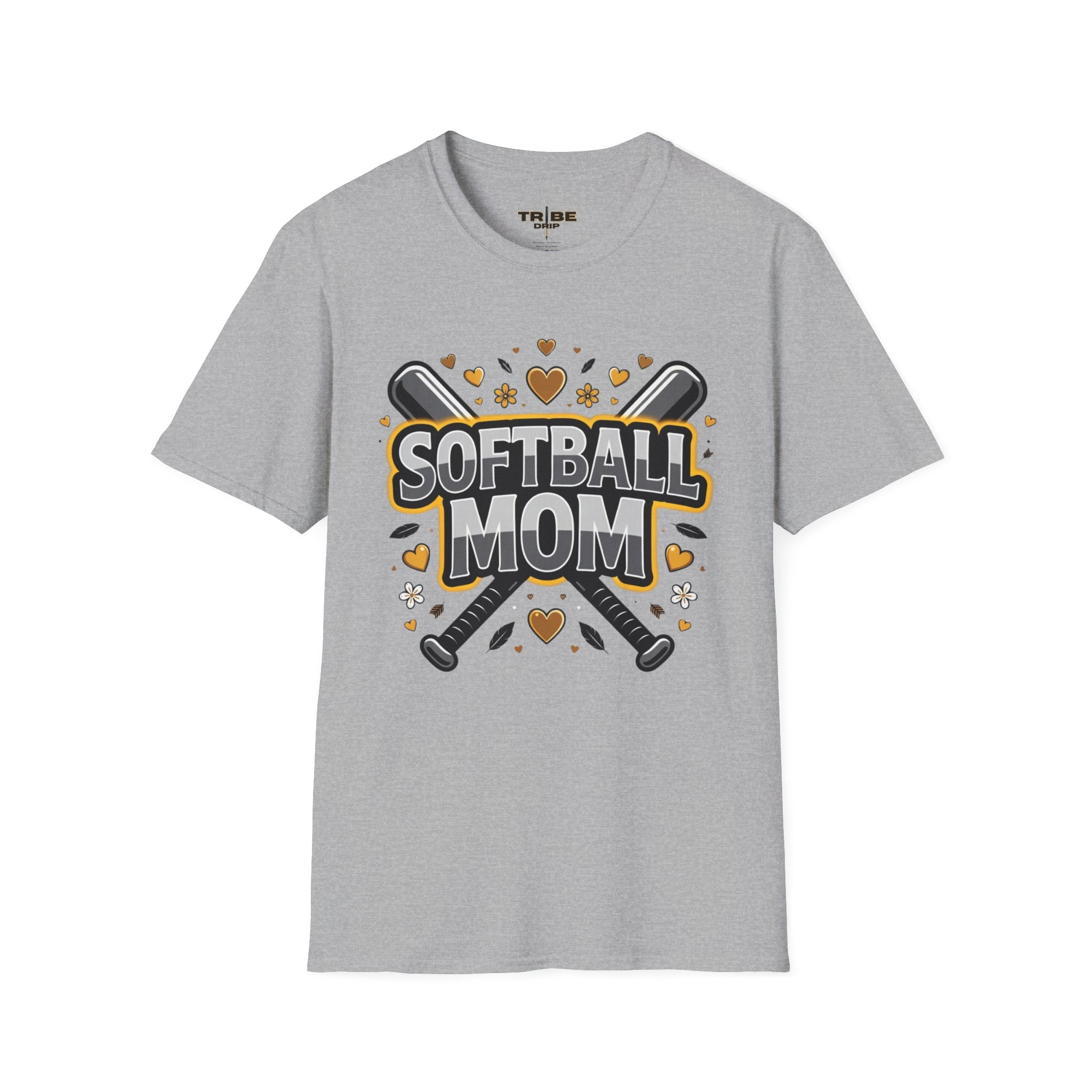 Softball Mom T-Shirt — Cute Crossed Bats Graphic Shirt for Baseball/Softball Moms