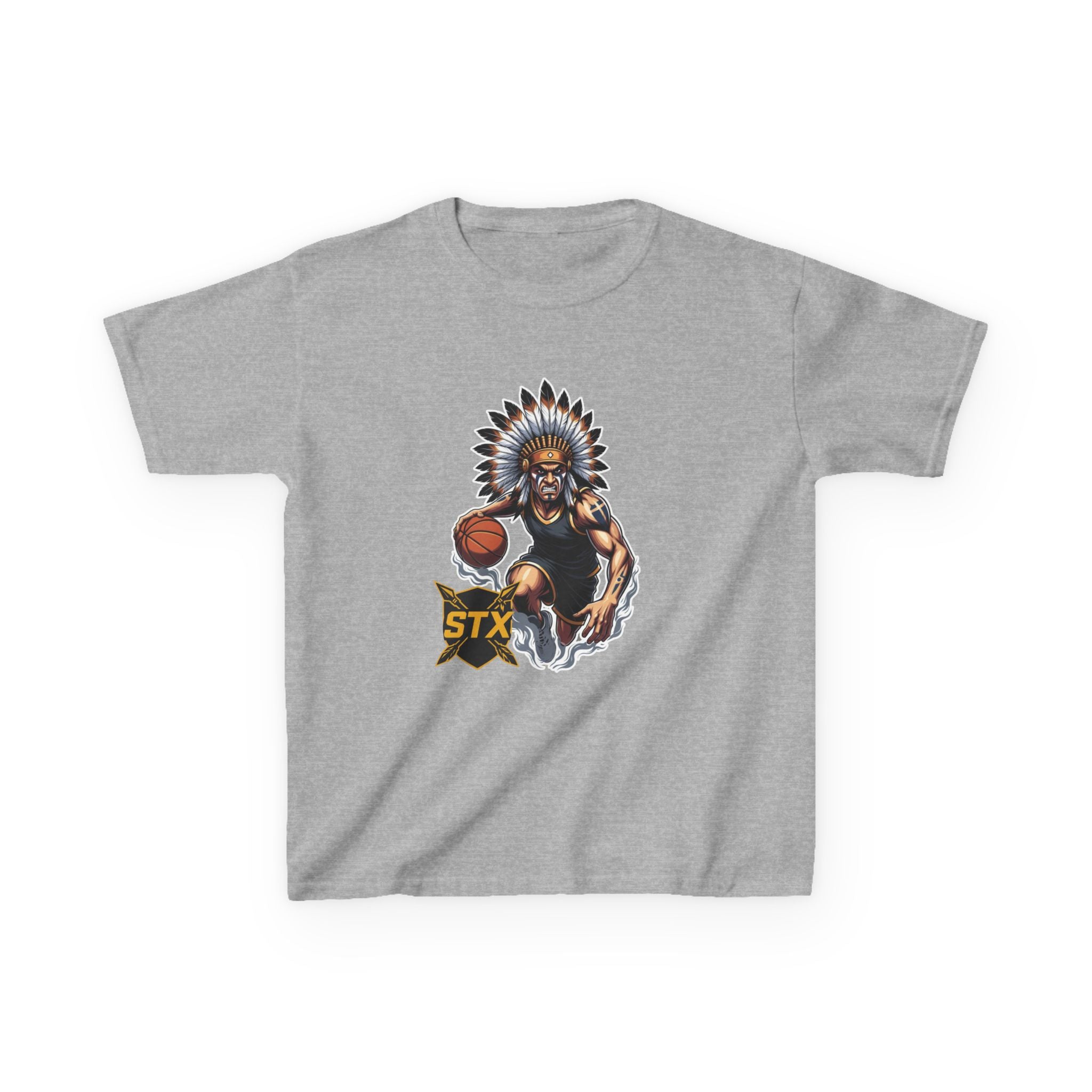 Kids Basketball Tee — Native Warrior Hoop Graphic (STX)