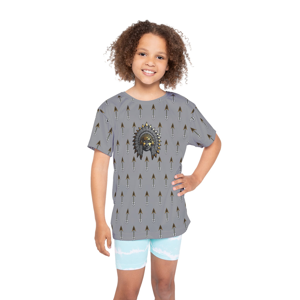 Grey Kids Jersey — Arrow Pattern with Native Chief Graphic