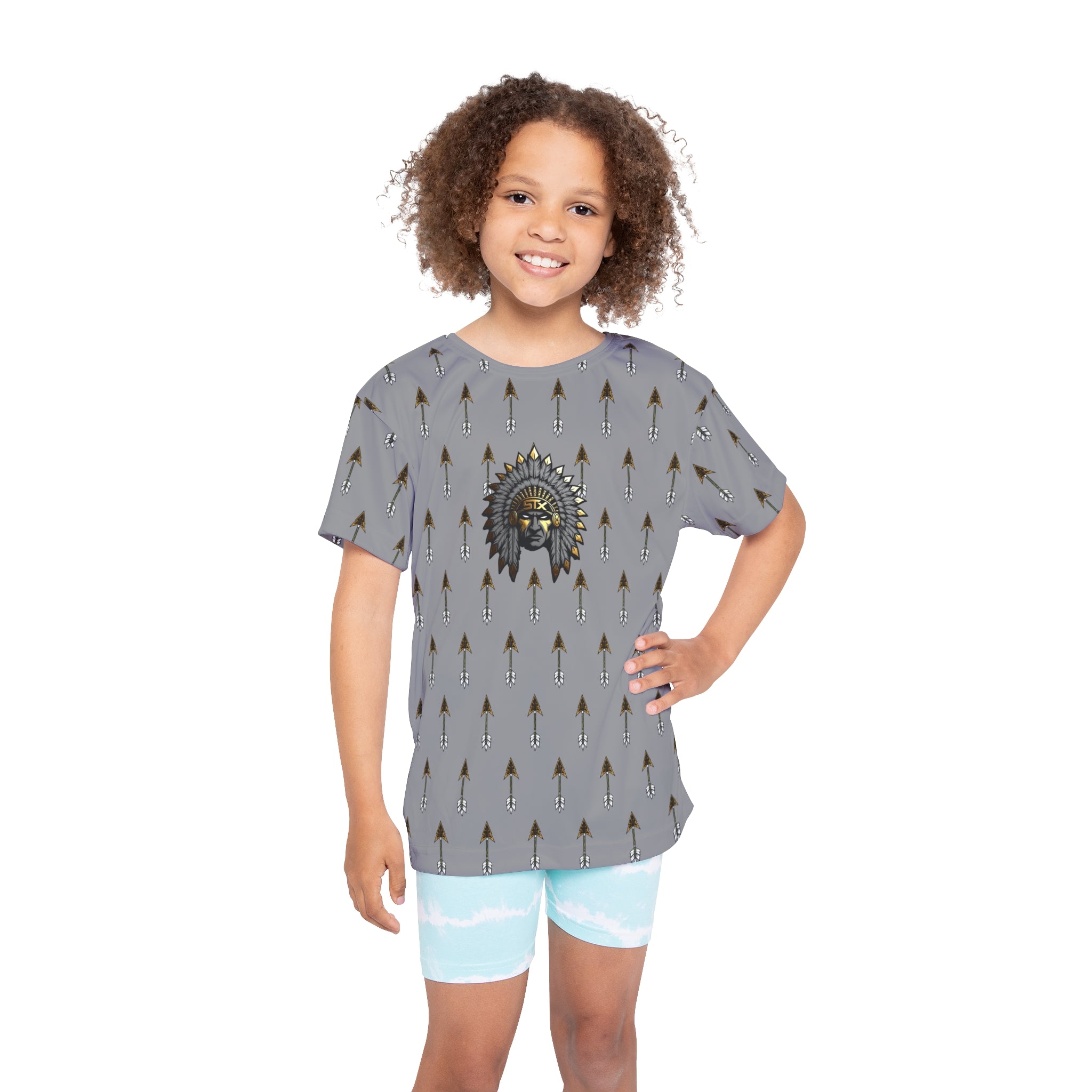 Grey Kids Jersey — Arrow Pattern with Native Chief Graphic