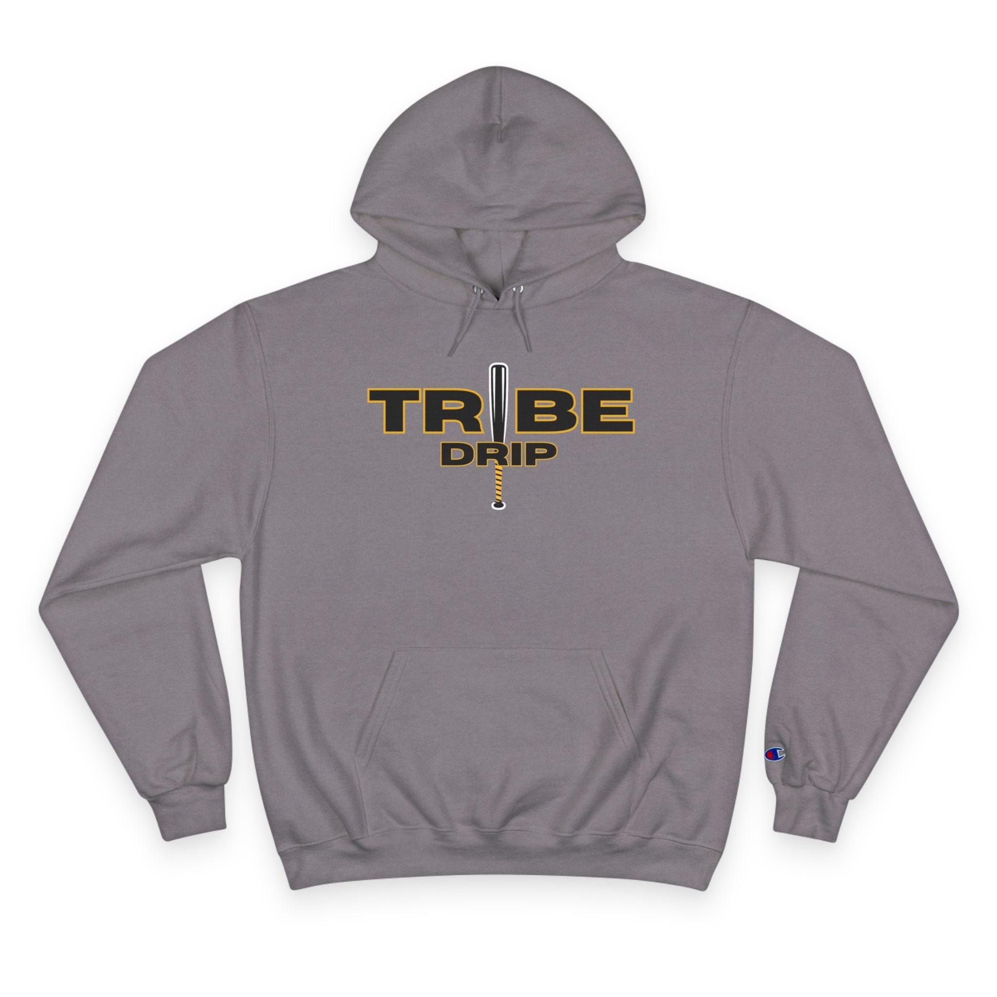 Tribe Drip Hoodie – Black Champion-Style Pullover with Gold Sword Logo