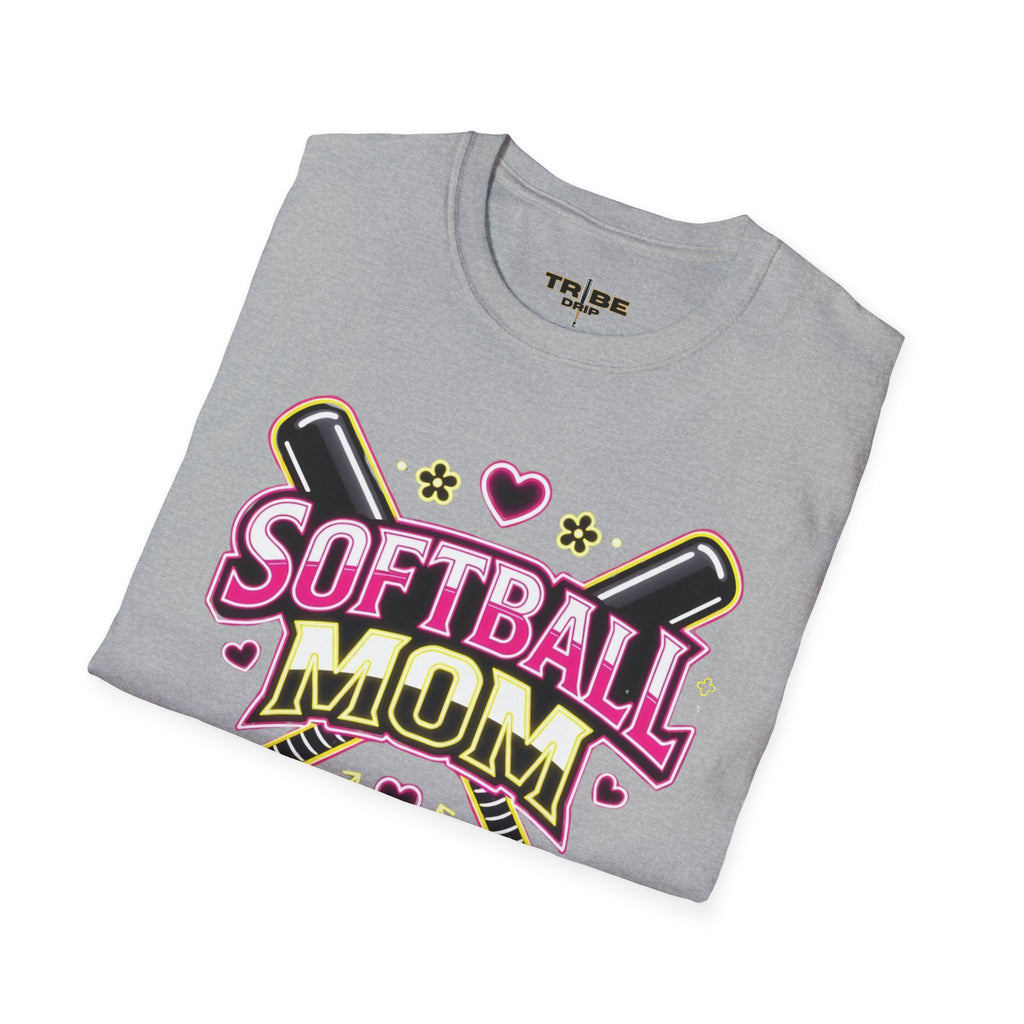 Softball Mom T-Shirt — Pink Heart Bat Graphic Shirt for Proud Moms