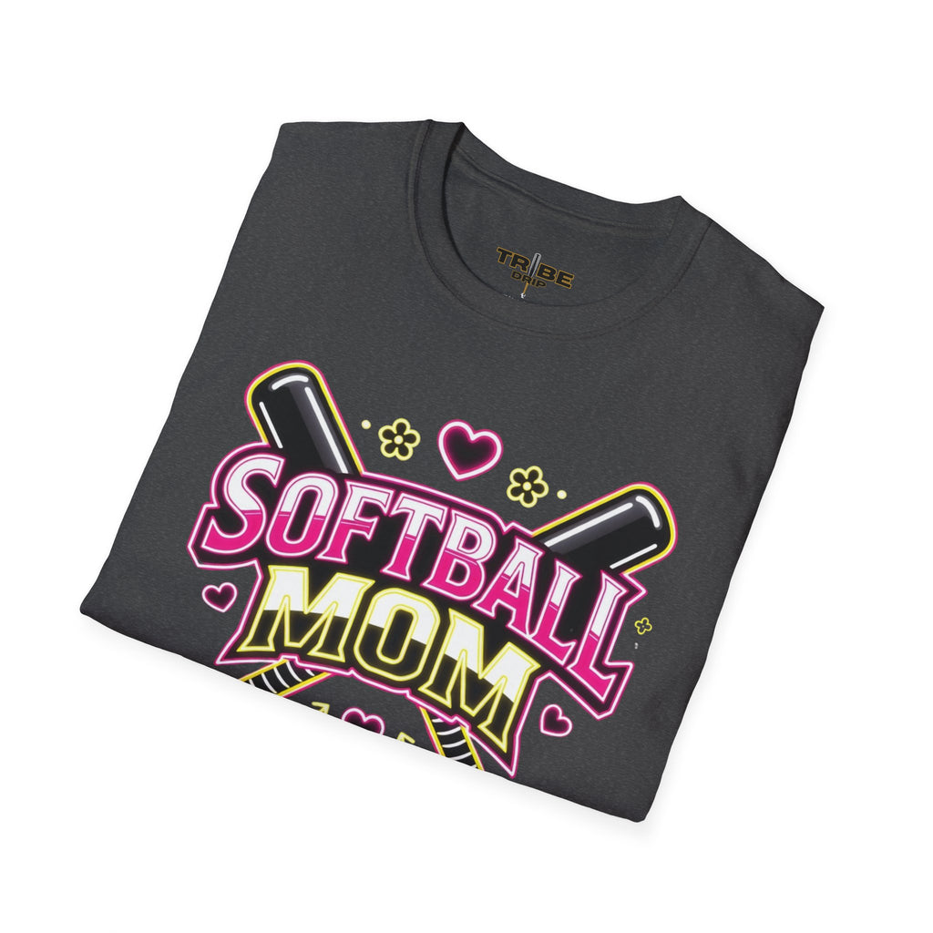 Softball Mom T-Shirt — Pink Heart Bat Graphic Shirt for Proud Moms