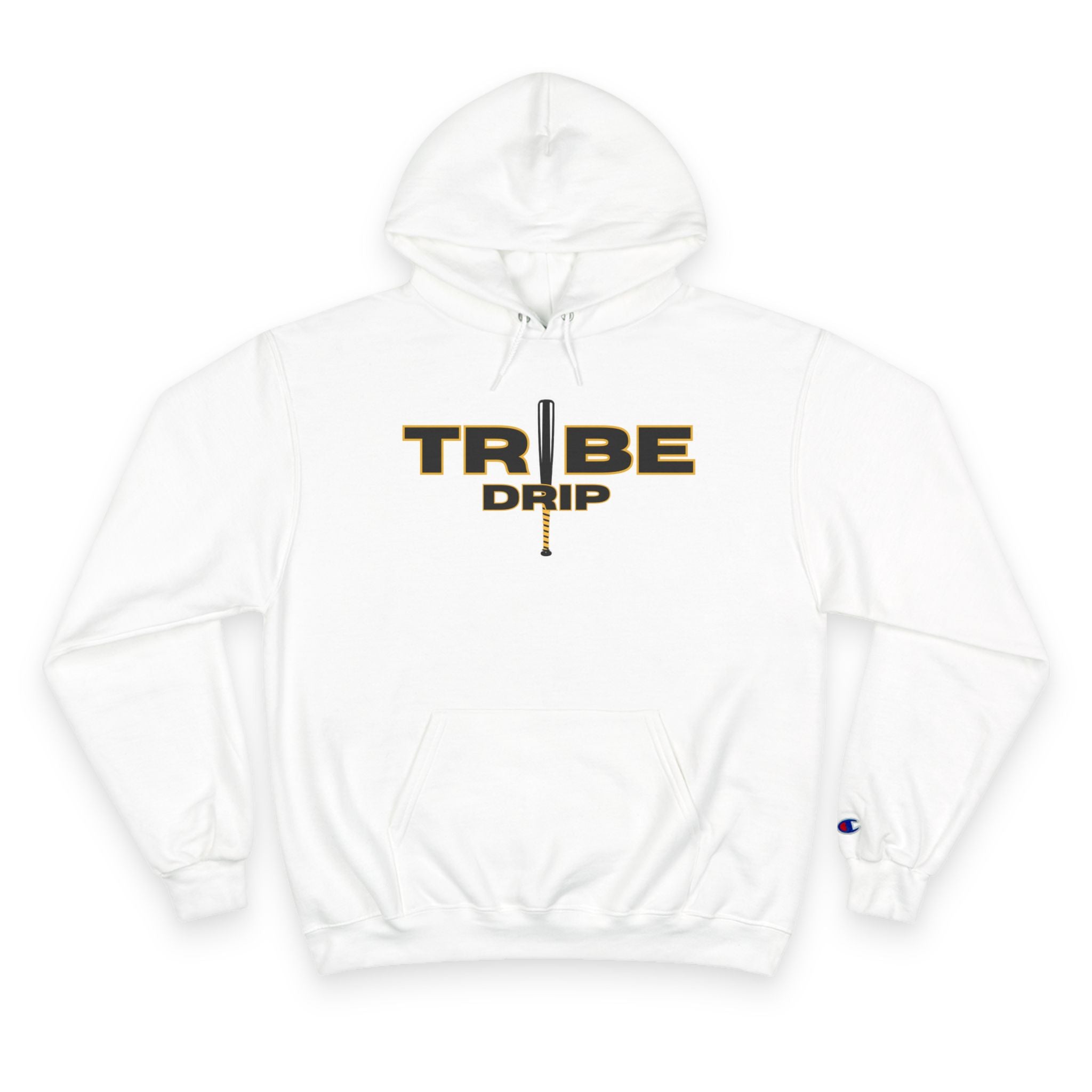 Tribe Drip Hoodie – Black Champion-Style Pullover with Gold Sword Logo