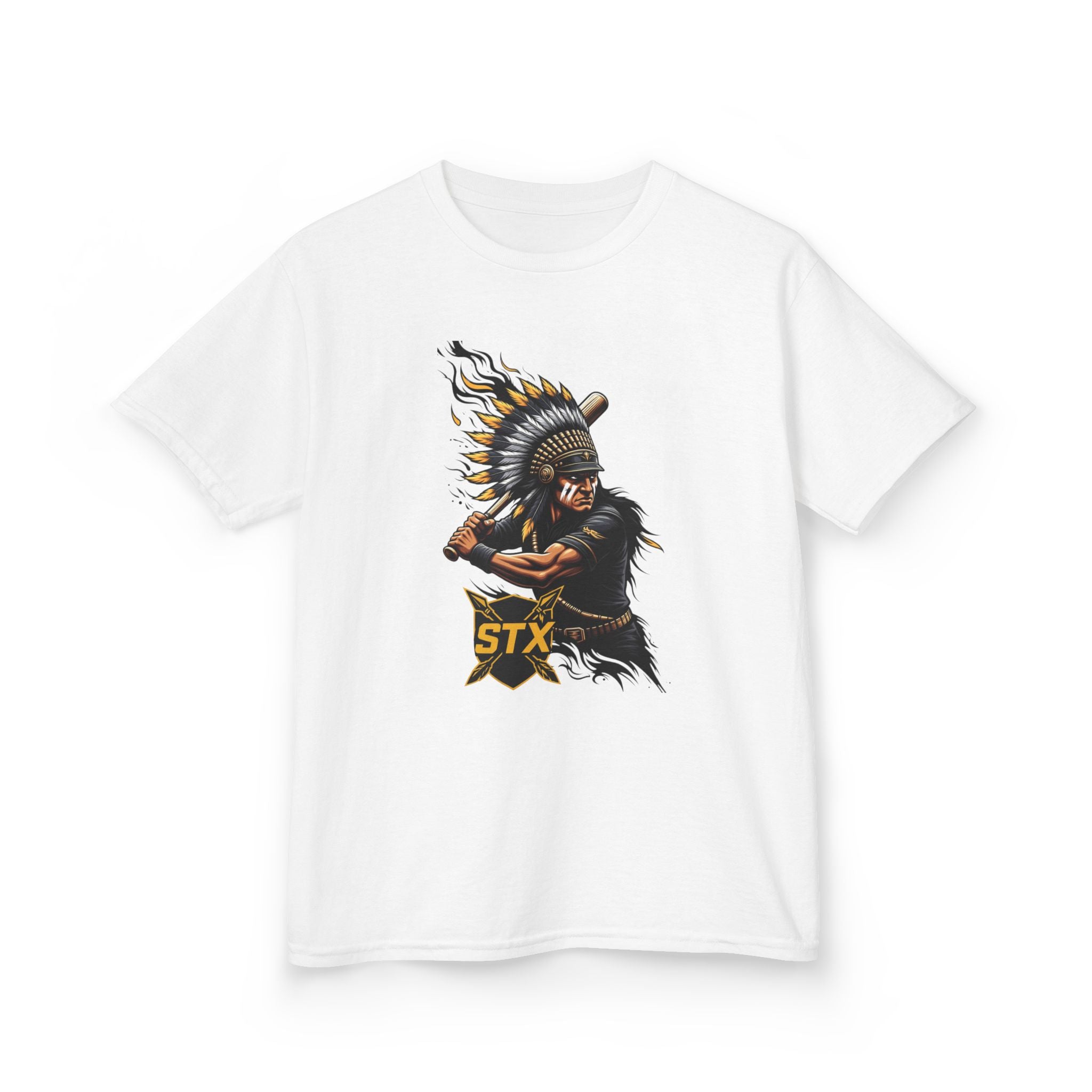 Kids T-Shirt — Warrior Chief Illustration with 'STX' Graphic