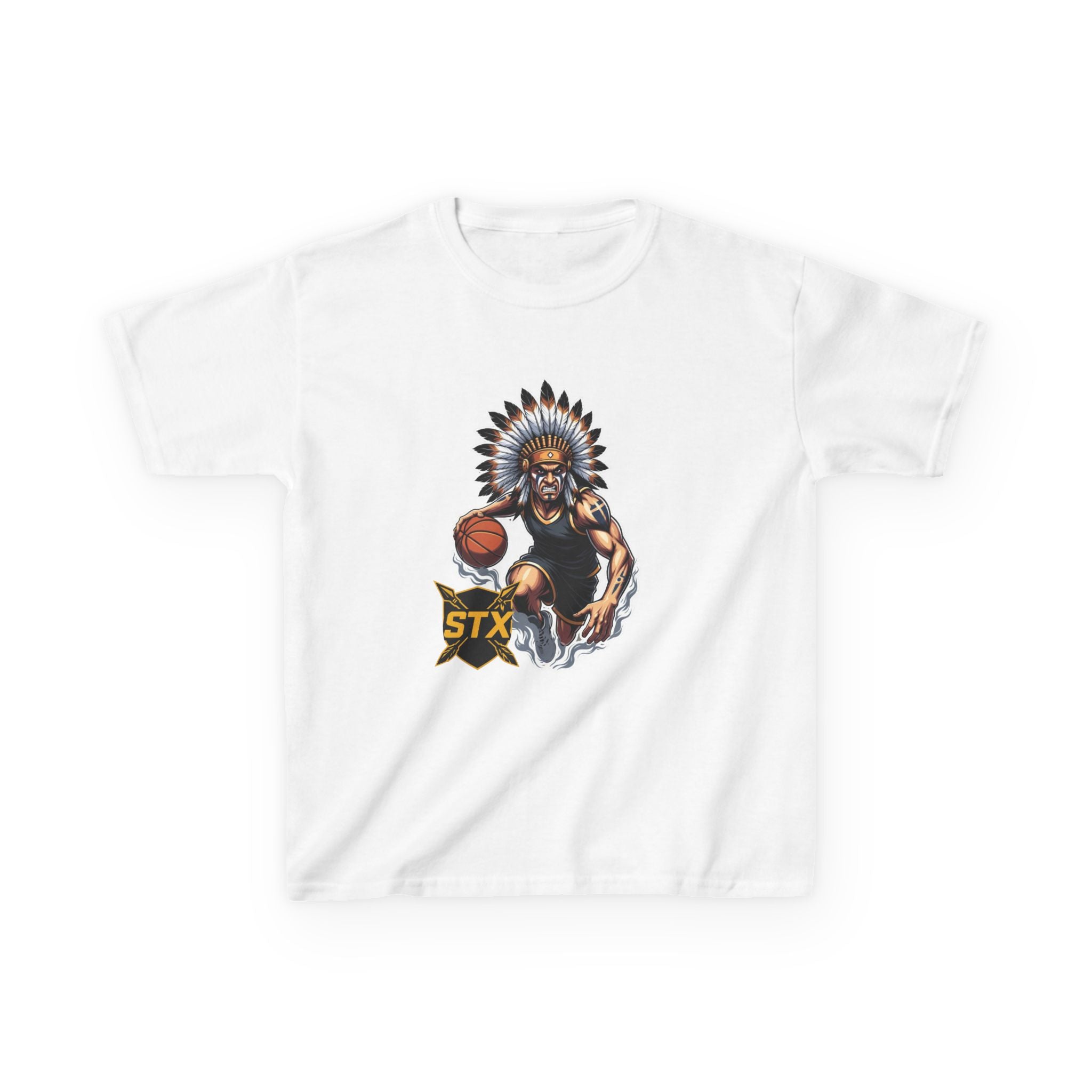 Kids Basketball Tee — Native Warrior Hoop Graphic (STX)