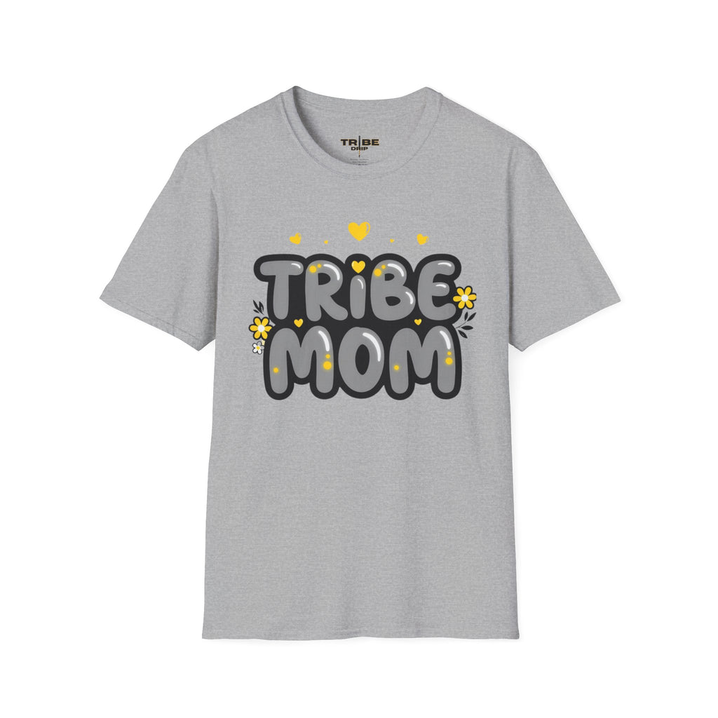 Tribe Mom T-Shirt — Cute Retro Bubble Letter Mom Shirt with Hearts & Flowers