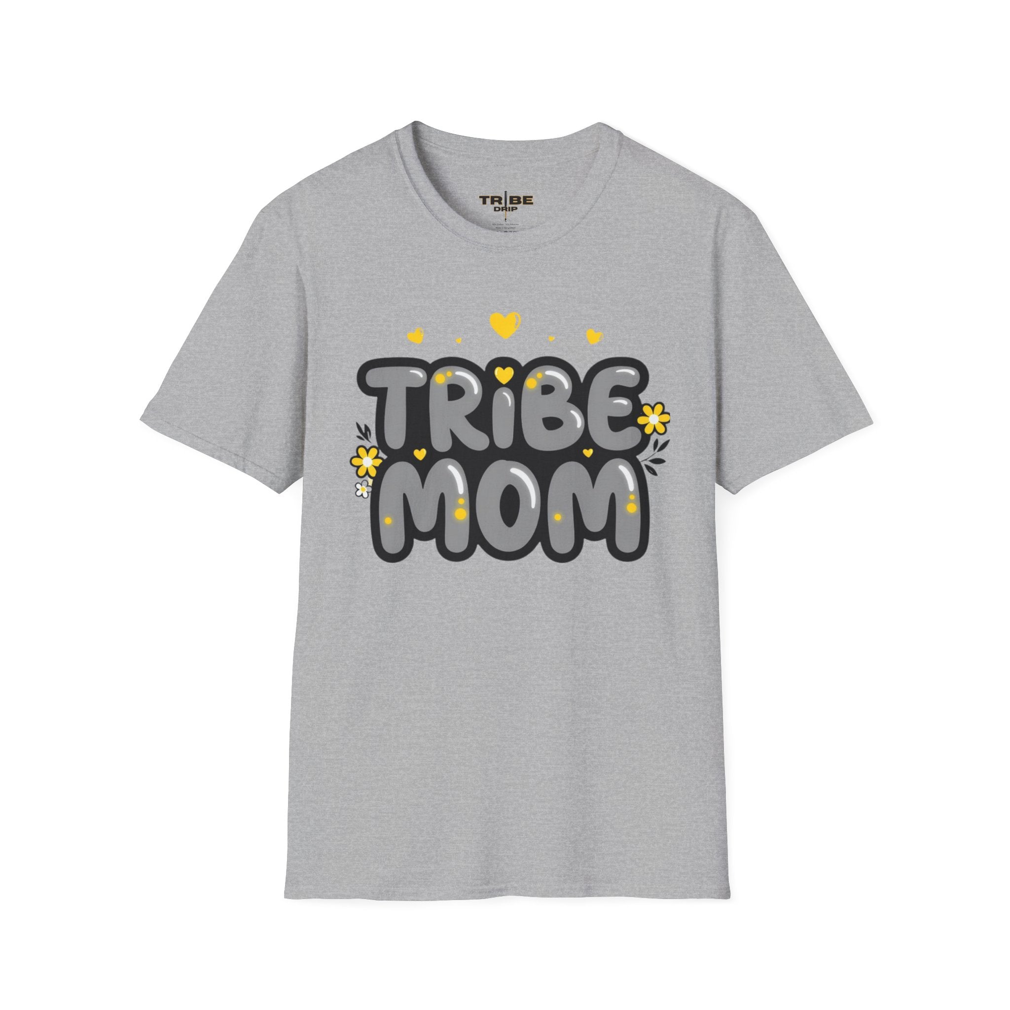 Tribe Mom T-Shirt — Cute Retro Bubble Letter Mom Shirt with Hearts & Flowers