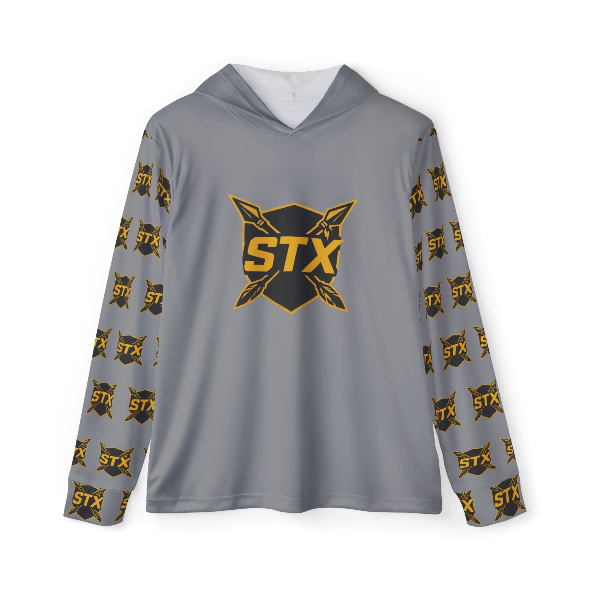 Grey STX Tribal Logo Hoodie — Men's Sports Warmup Performance Hoodie
