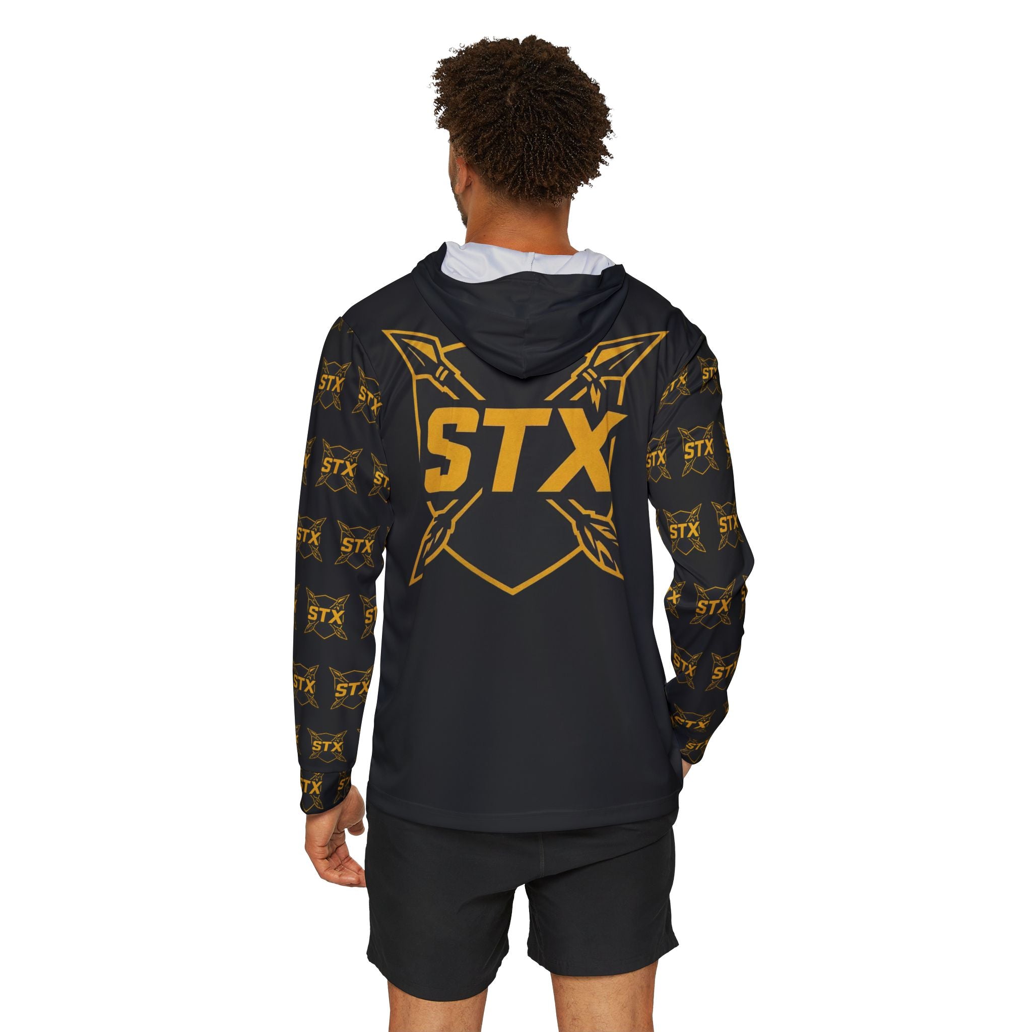 Black STX Tribal Logo Hoodie — Men's Sports Warmup Performance Hoodie