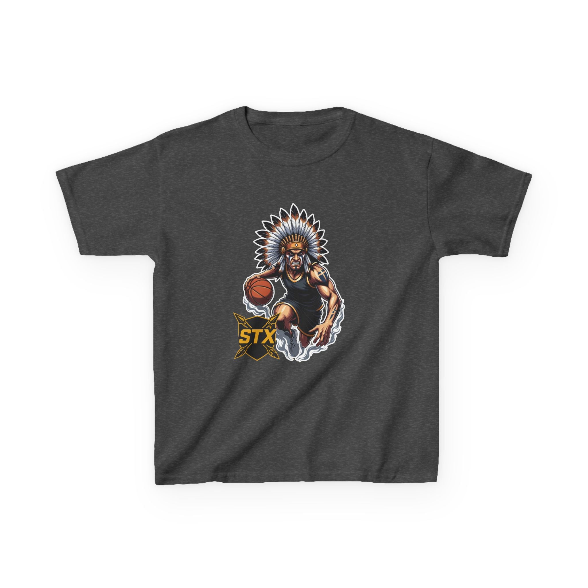 Kids Basketball Tee — Native Warrior Hoop Graphic (STX)