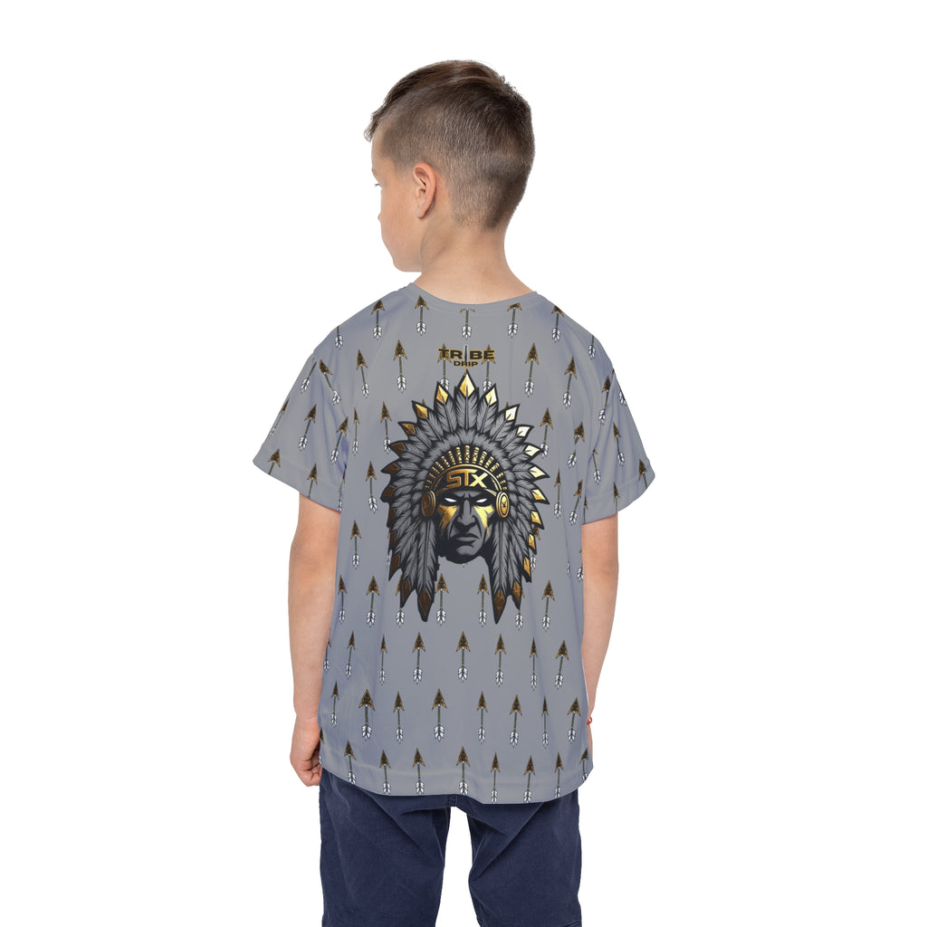 Grey Kids Jersey — Arrow Pattern with Native Chief Graphic