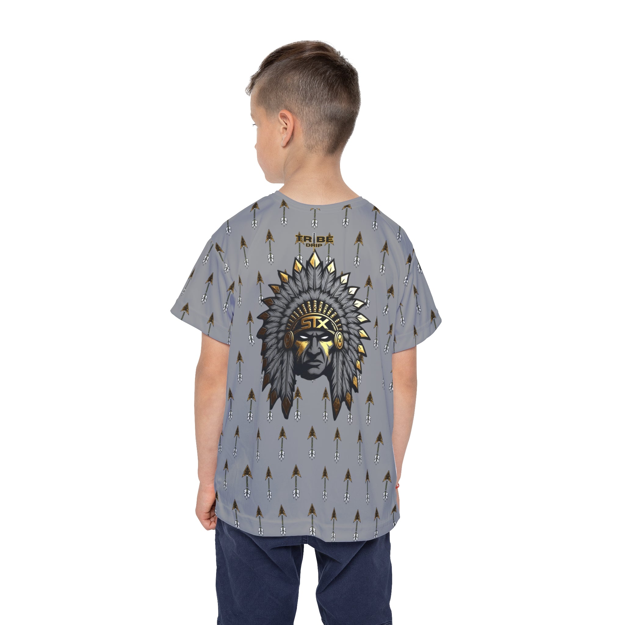 Grey Kids Jersey — Arrow Pattern with Native Chief Graphic