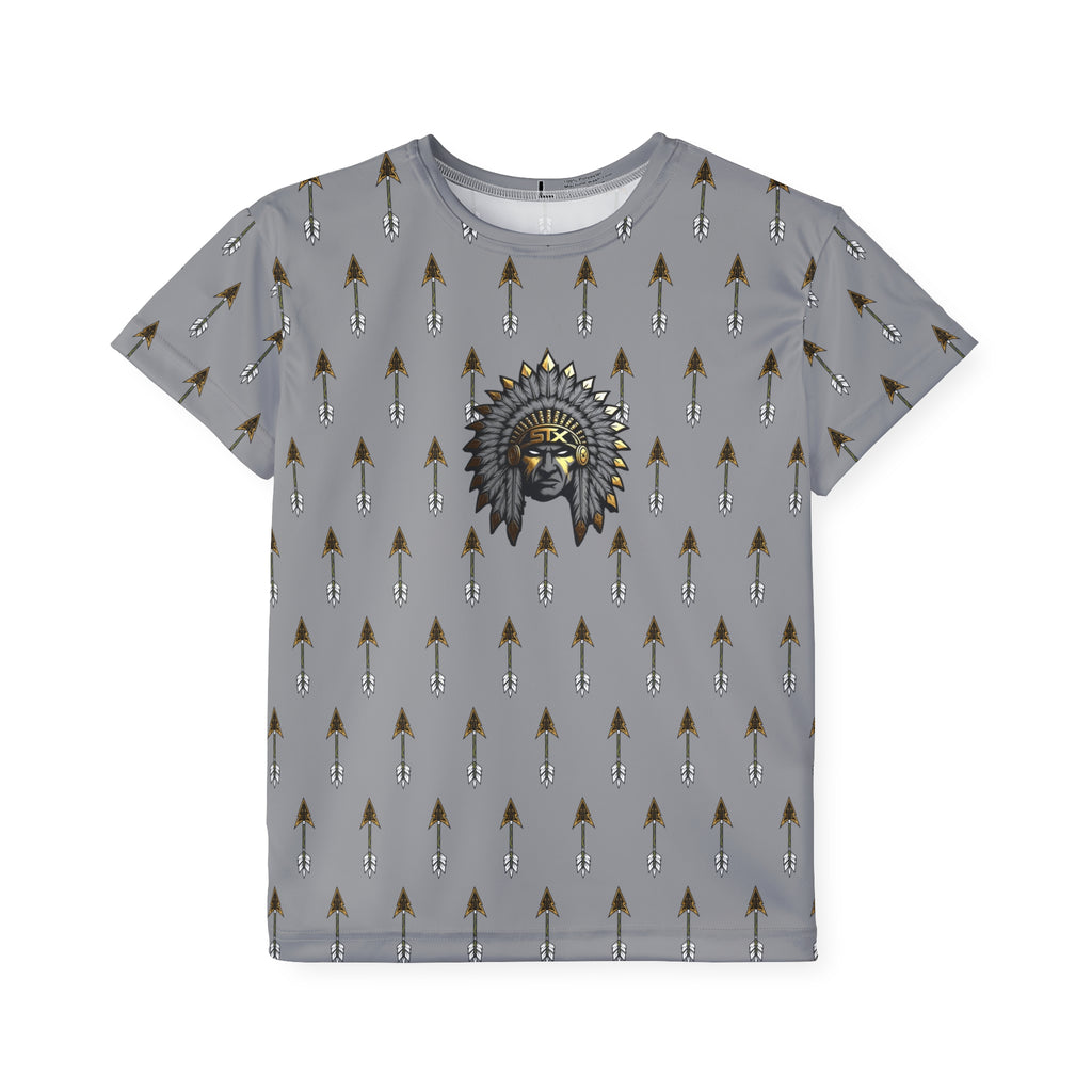 Grey Kids Jersey — Arrow Pattern with Native Chief Graphic