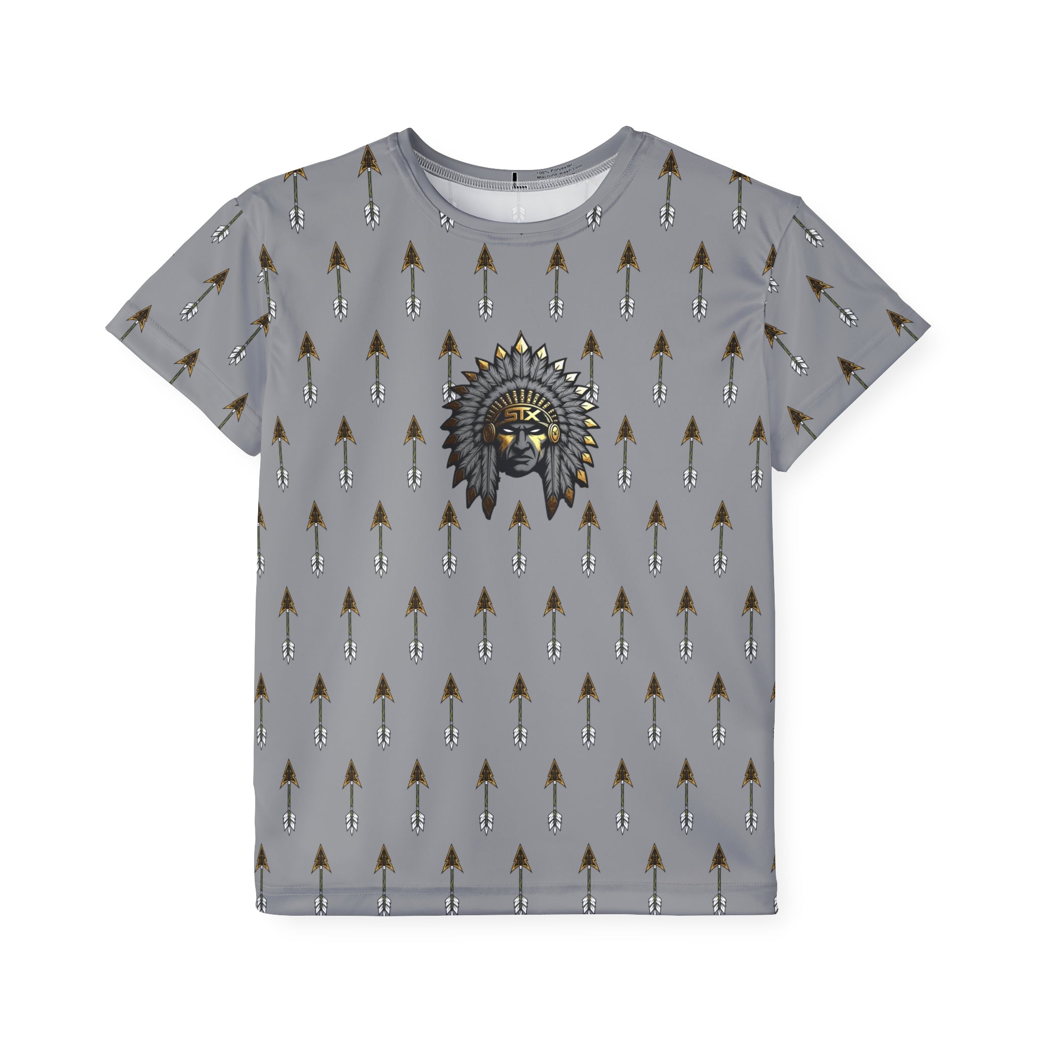 Grey Kids Jersey — Arrow Pattern with Native Chief Graphic