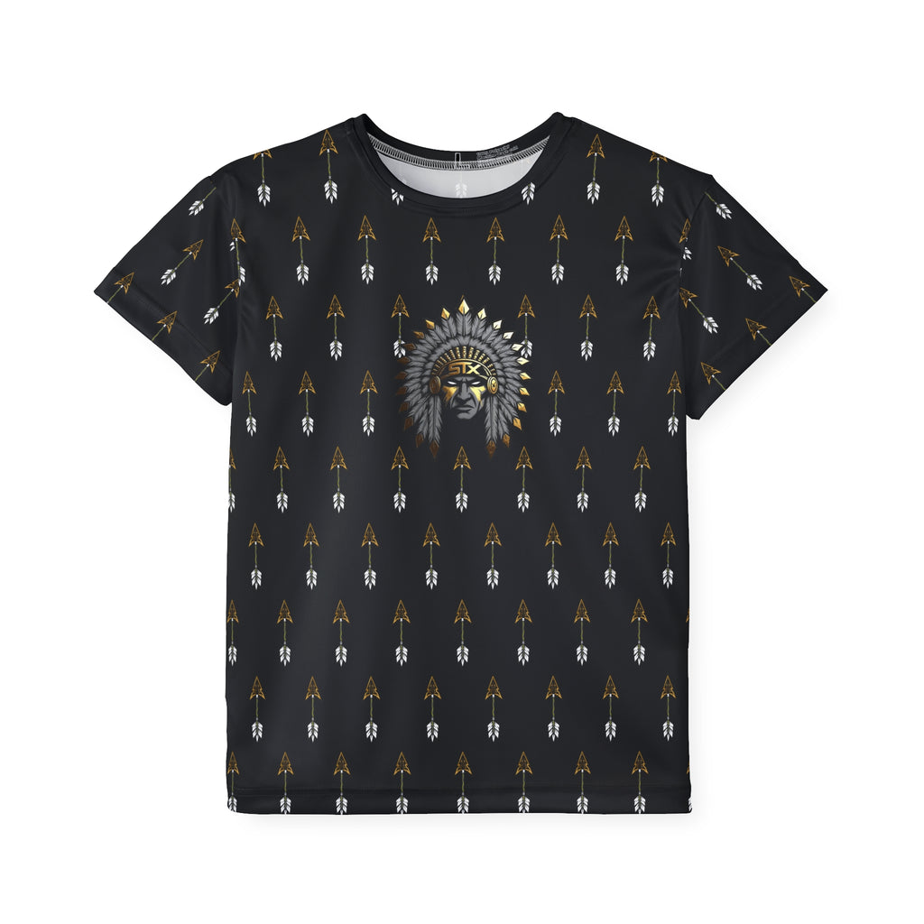 Black Kids Jersey — Arrow Pattern with Native Chief Graphic