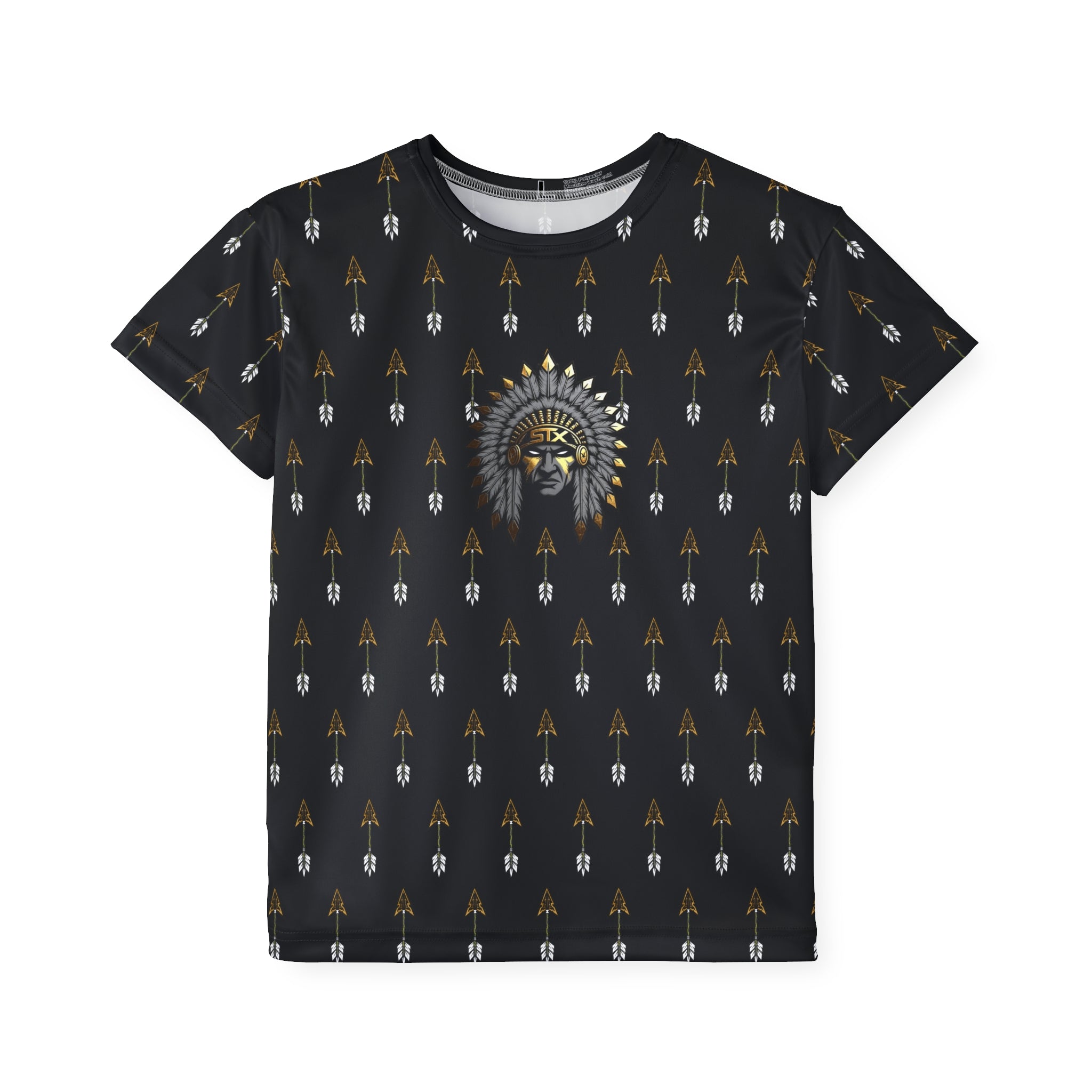 Black Kids Jersey — Arrow Pattern with Native Chief Graphic
