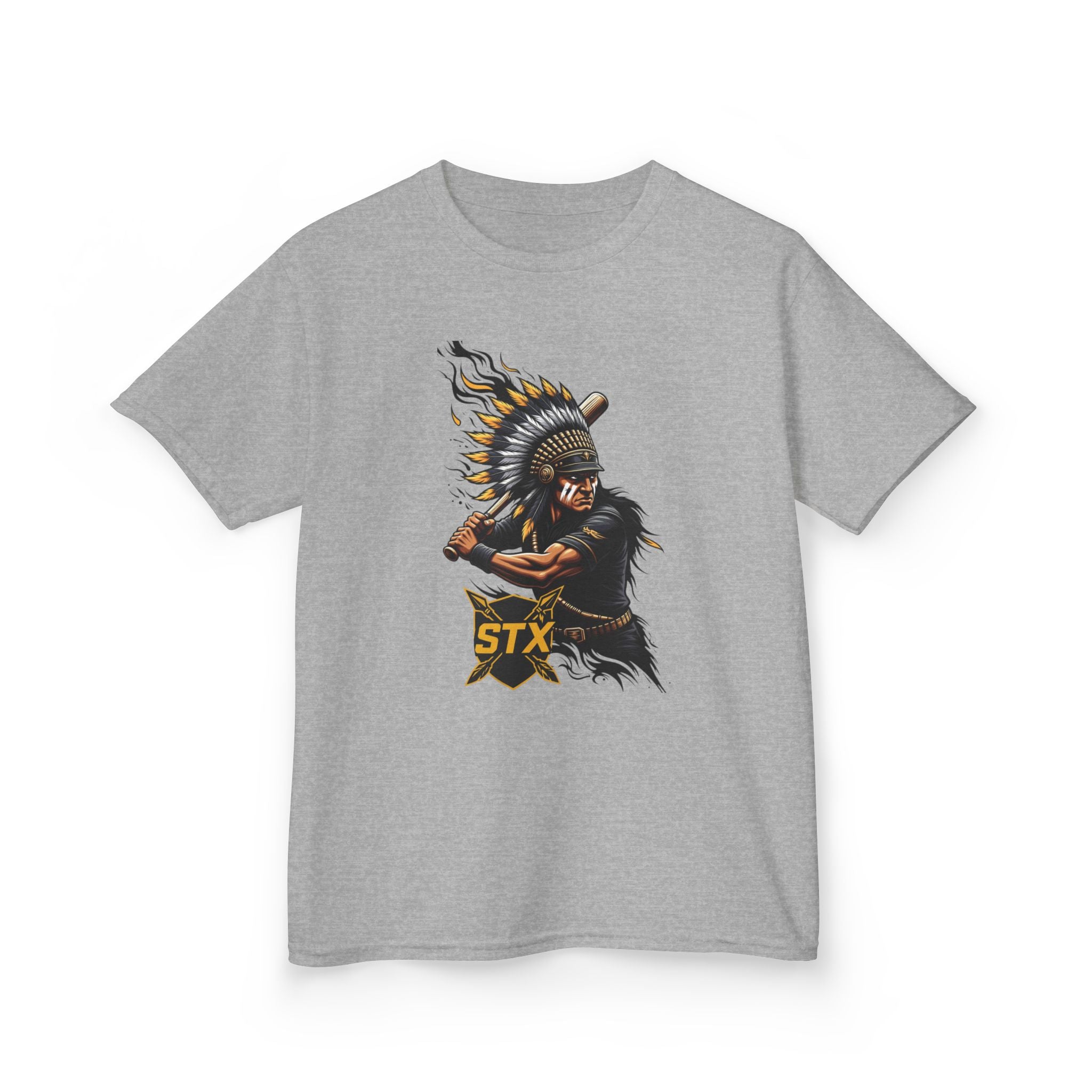 Kids T-Shirt — Warrior Chief Illustration with 'STX' Graphic