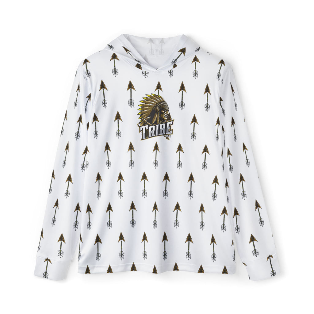 Tribe Arrow Pattern Hoodie — Athletic Warmup Pullover with 'Tribe' Chief Logo