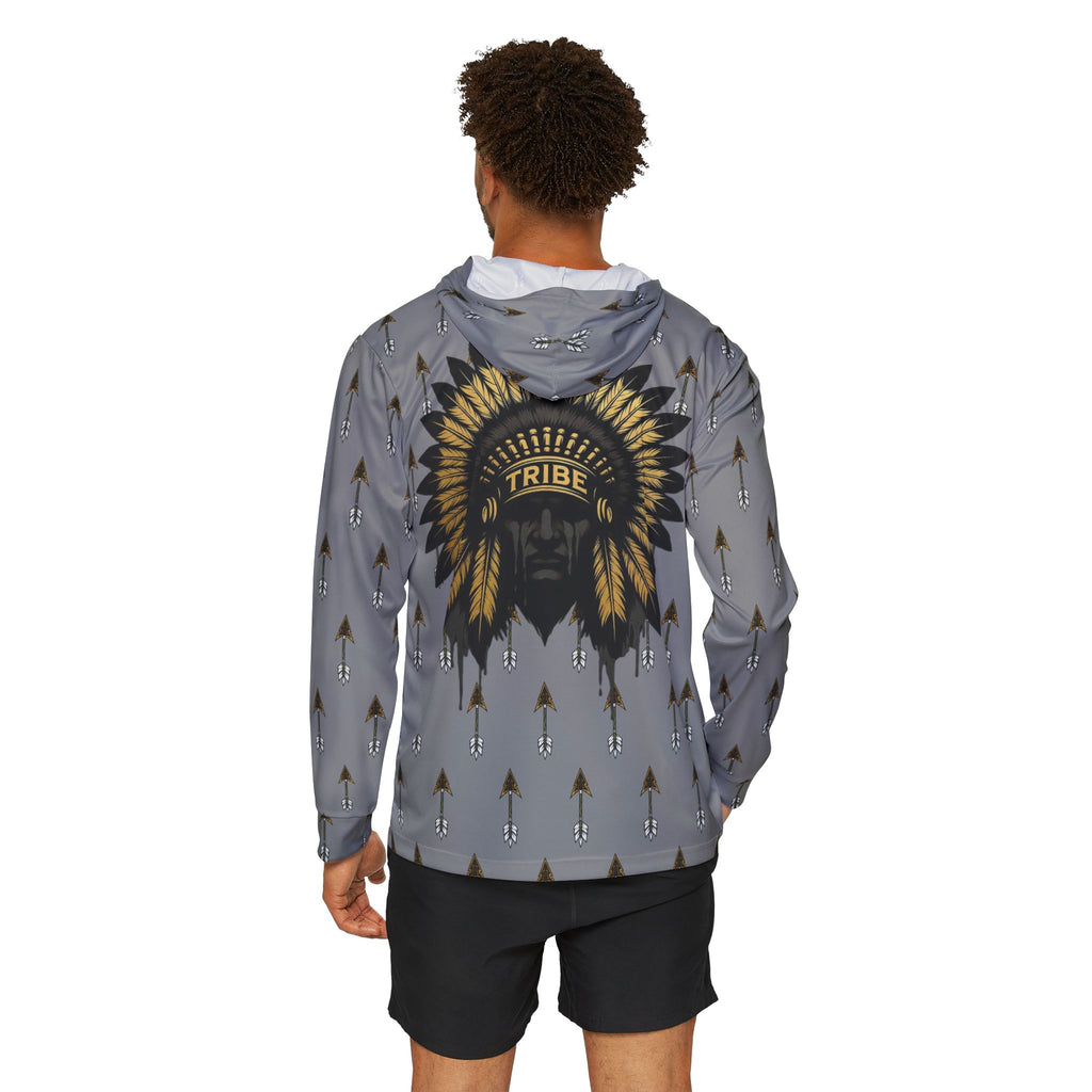 Grey Tribal Headdress Arrow Pattern Sports Warmup Hoodie