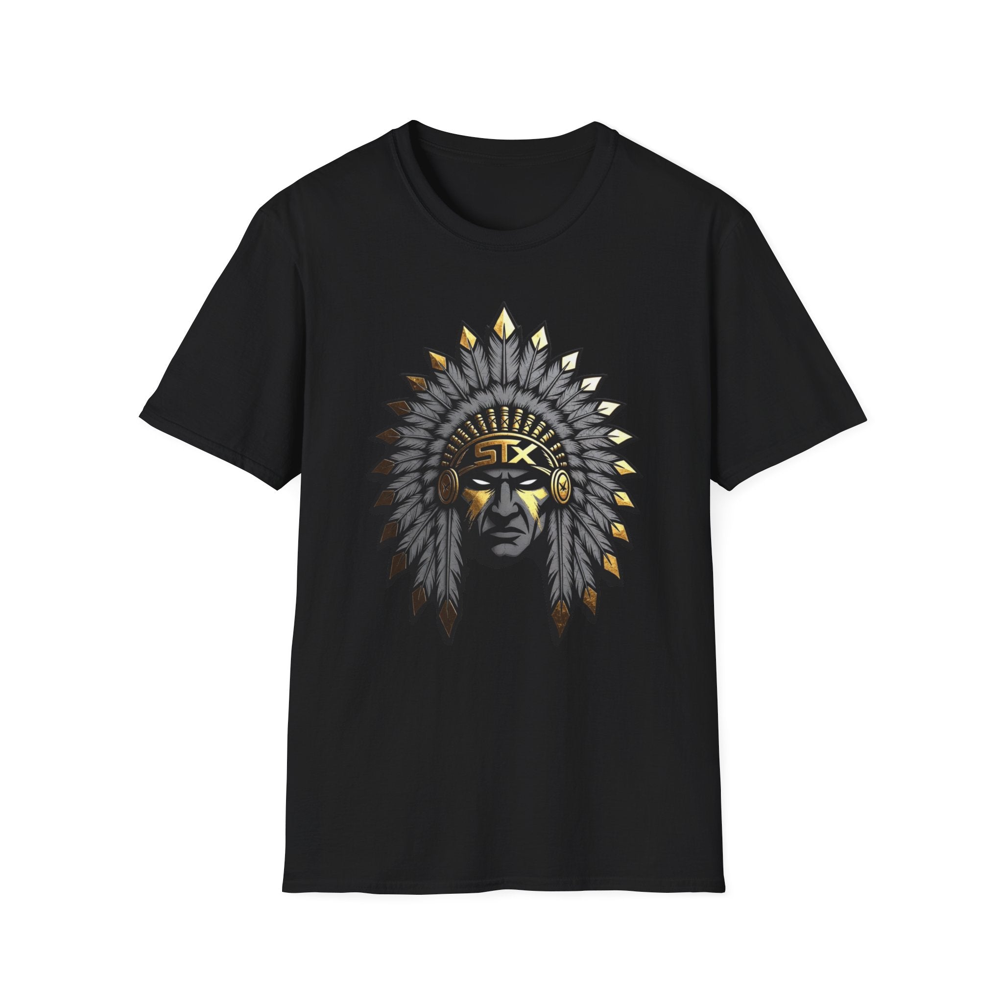 Native Chief Graphic T-Shirt — Tribal Headdress Illustration