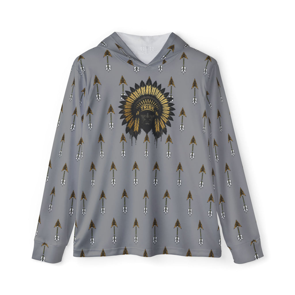Grey Tribal Headdress Arrow Pattern Sports Warmup Hoodie