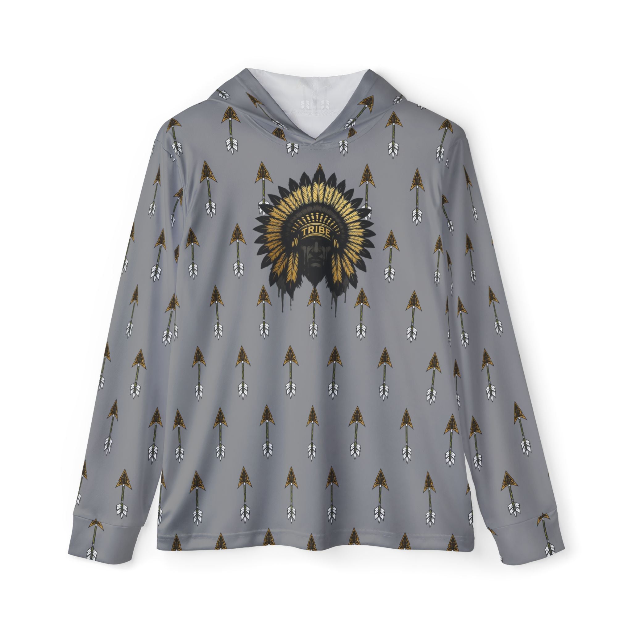 Grey Tribal Headdress Arrow Pattern Sports Warmup Hoodie