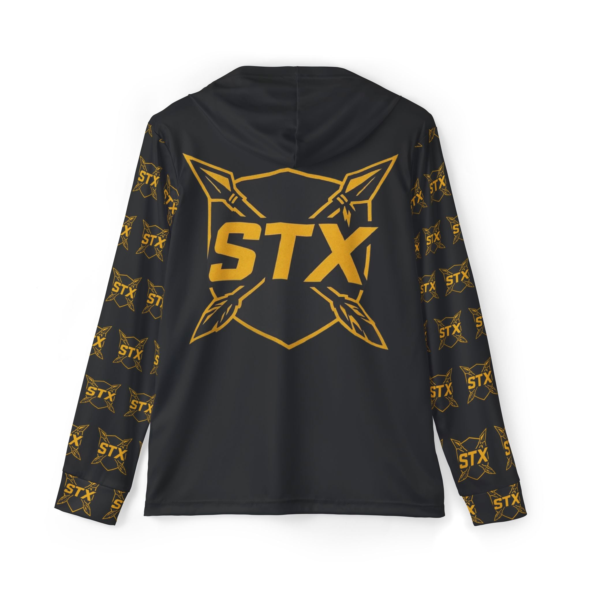 Black STX Tribal Logo Hoodie — Men's Sports Warmup Performance Hoodie
