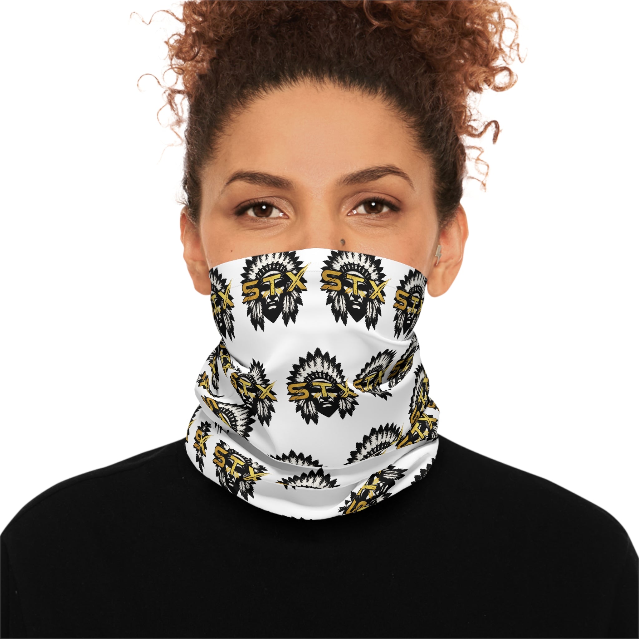 Lightweight Neck Gaiter — Black & Gold Tribal Sun Pattern
