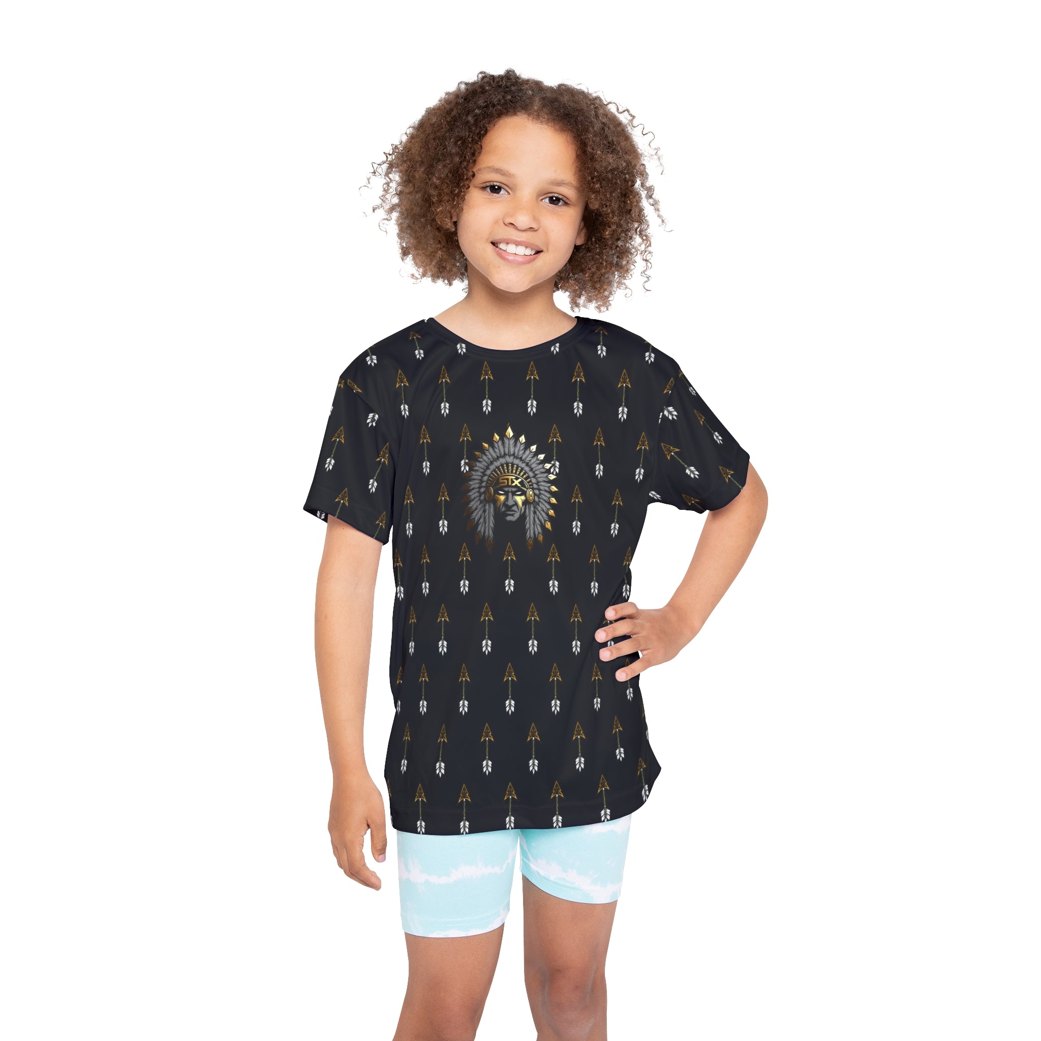 Black Kids Jersey — Arrow Pattern with Native Chief Graphic