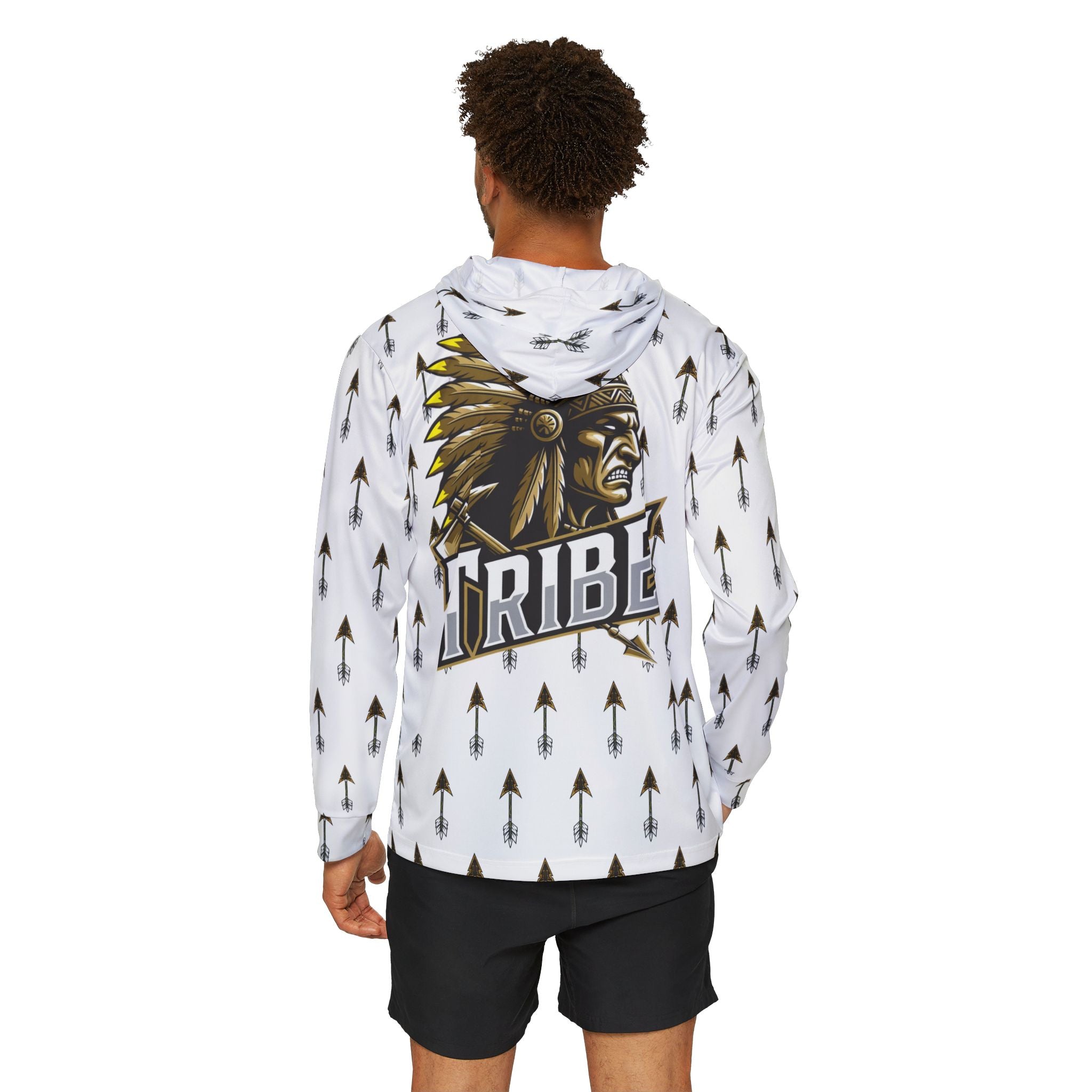Tribe Arrow Pattern Hoodie — Athletic Warmup Pullover with 'Tribe' Chief Logo