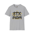 STX Mom Graphic T-Shirt — Retro Bubble Letter Mom Tee (Black & Yellow)