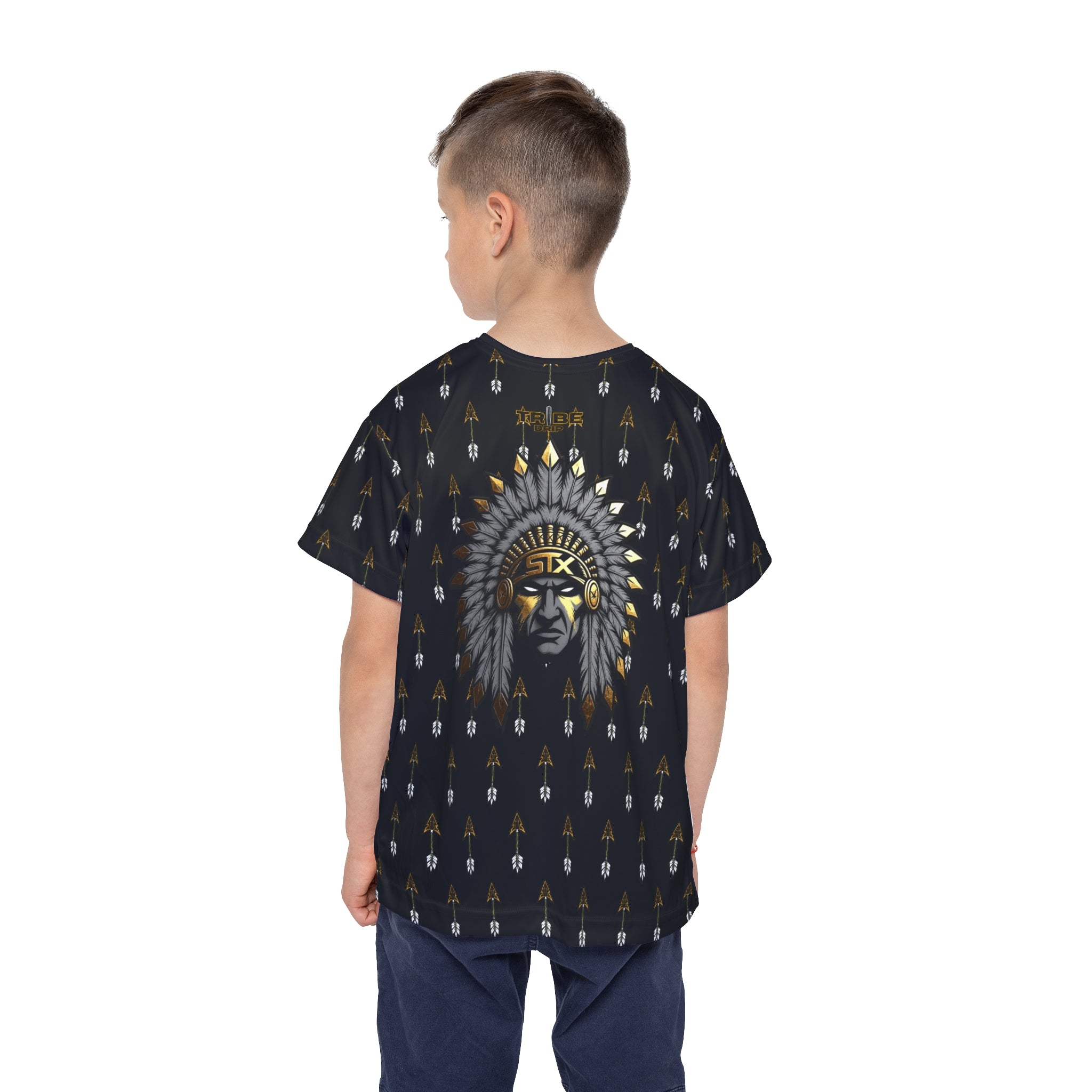 Black Kids Jersey — Arrow Pattern with Native Chief Graphic